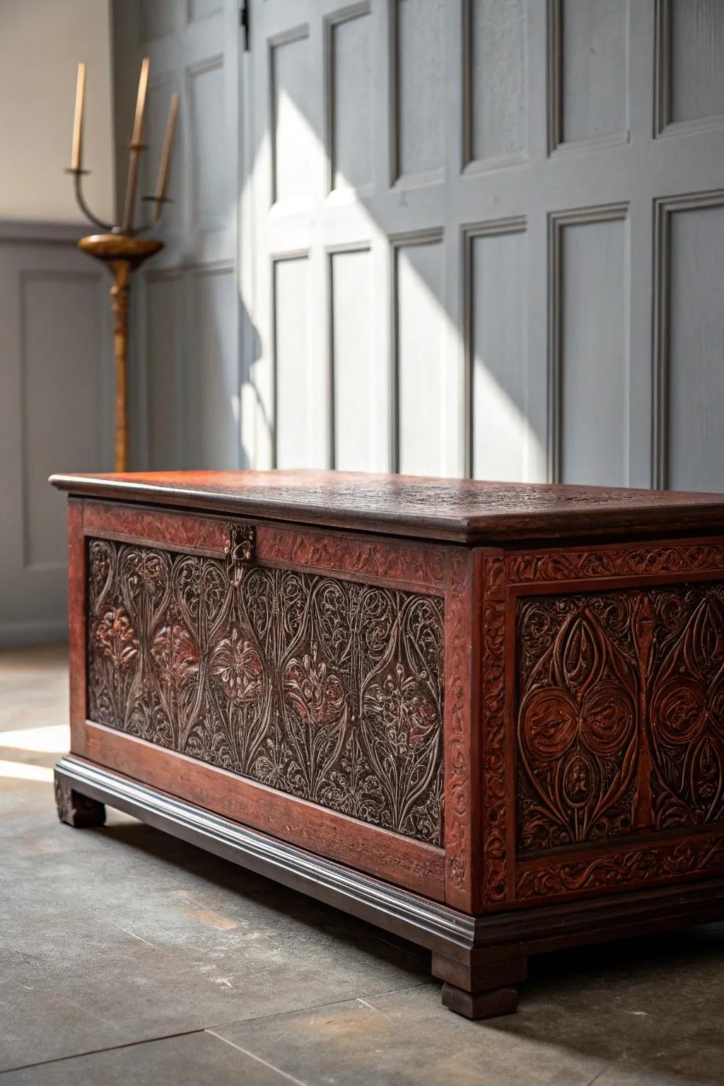 Elevate your space with a cedar chest masterpiece, where texture meets craftsmanship.