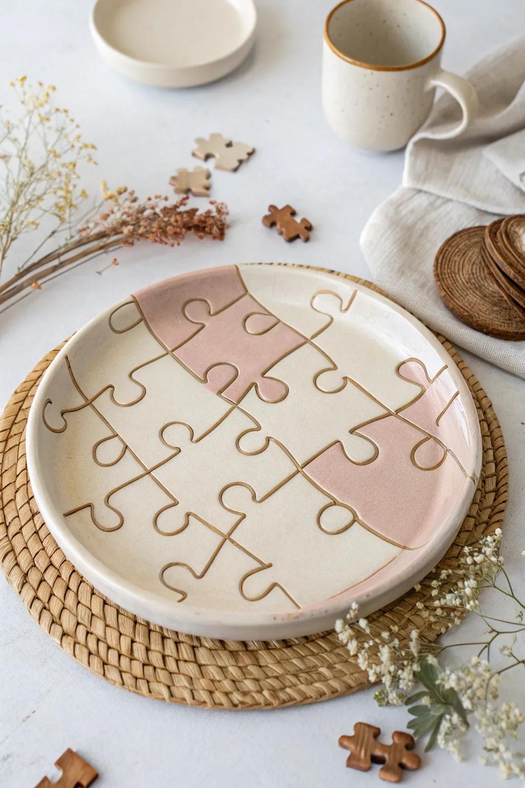 Engage your guests with a ceramic platter that combines minimalist beauty and interactive design.