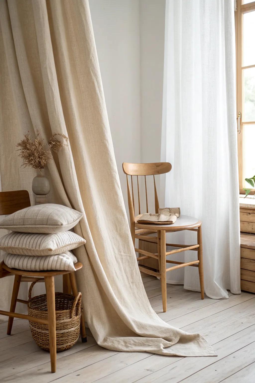 Effortless elegance: Hide your chairs in style with a chic curtain solution.