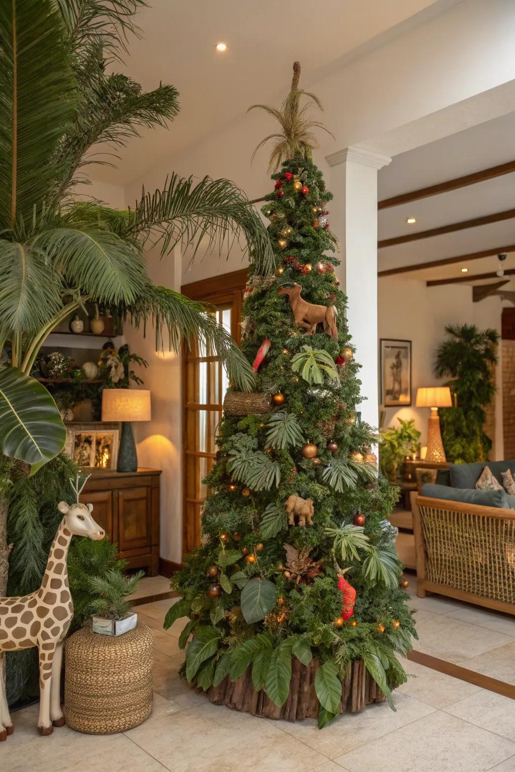 A jungle-themed tree that brings the adventure of the wild indoors.