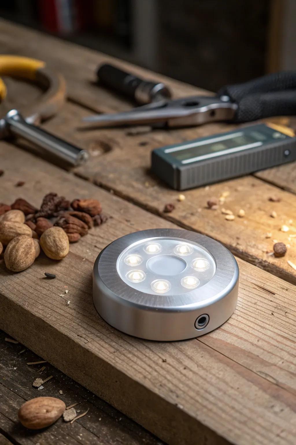 Illuminate your space with versatile style: Battery-Powered LED Pucks for every corner of your garage.