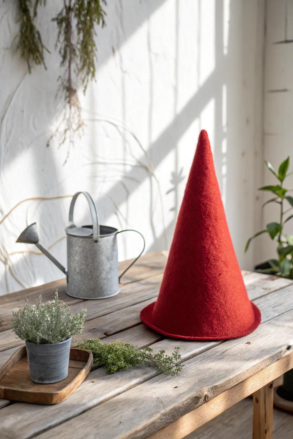 Transform into a whimsical garden gnome with a simple red hat and charming garden props!