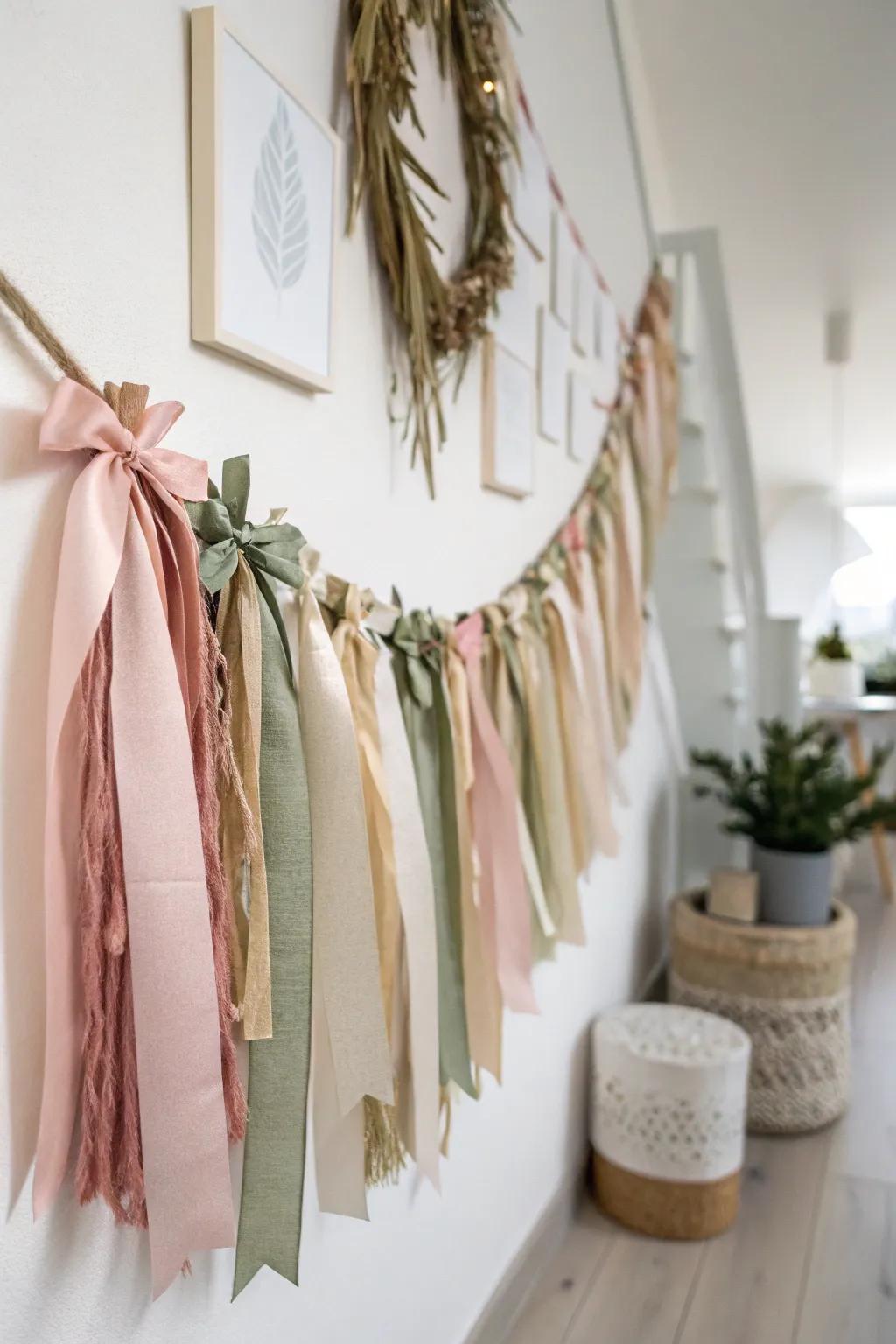 Elevate your holiday décor with a handcrafted ribbon garland, blending simplicity and festive charm.