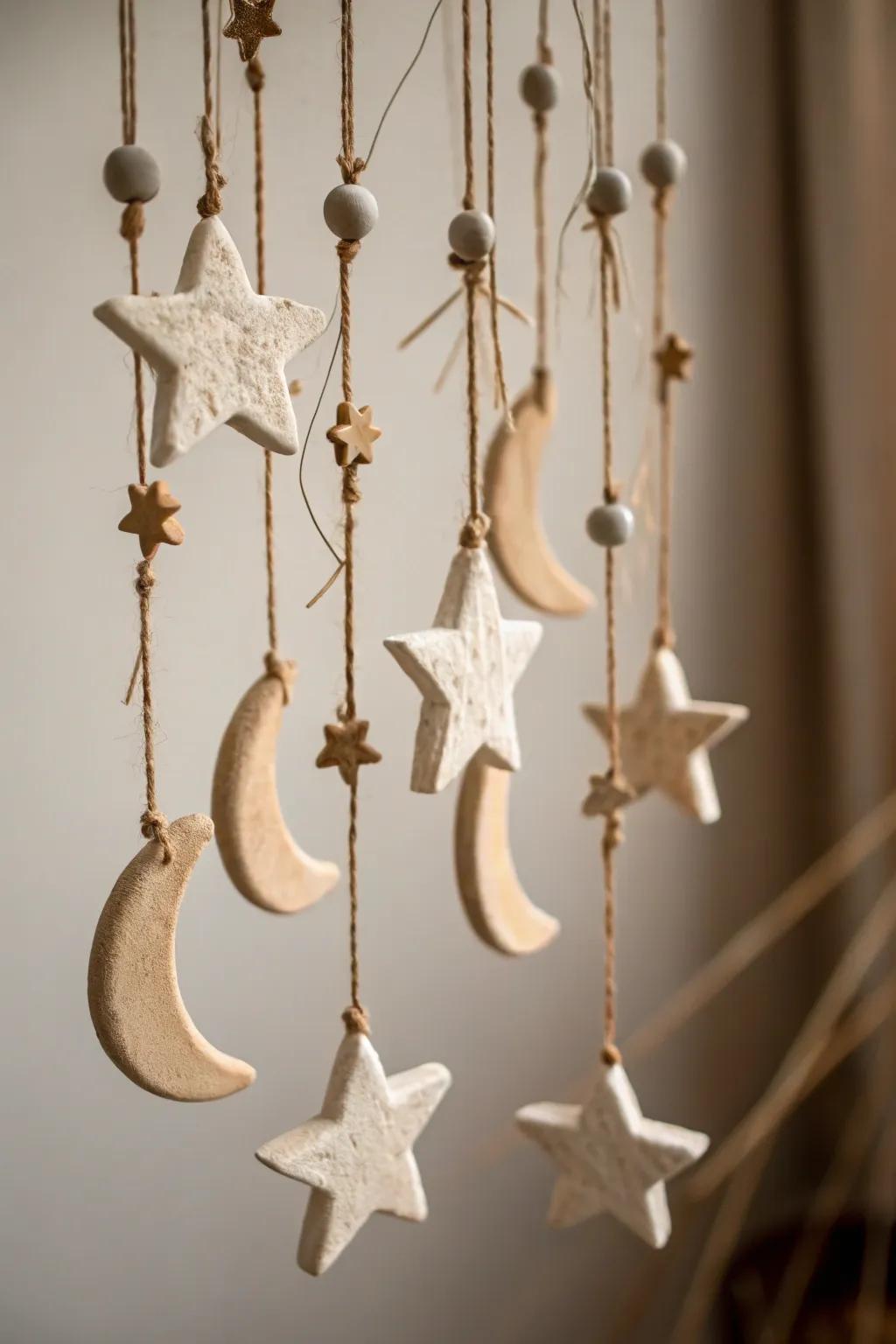 Dreamy and delicate, this clay mobile captures the essence of Scandinavian minimalism with a Boho twist.