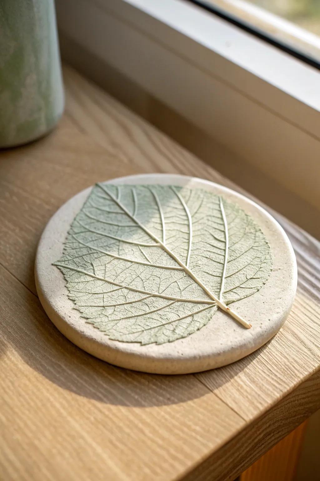 Capture the essence of nature with elegant leaf-imprinted clay coasters – where creativity meets simplicity.