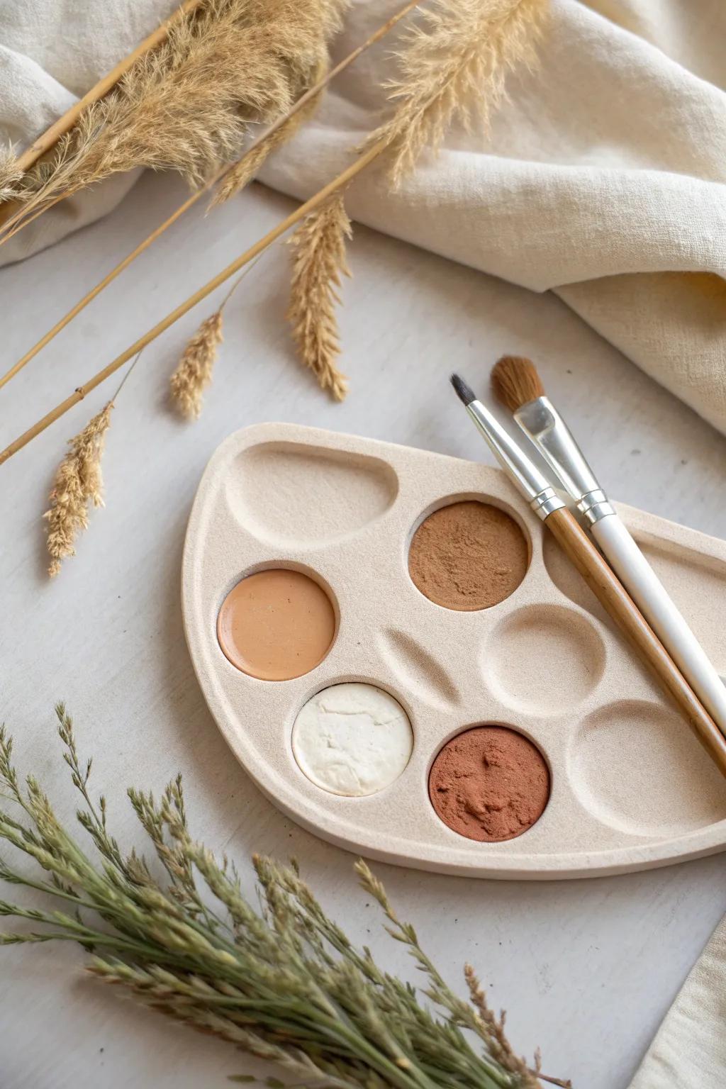 Discover the art of organization with this minimalist clay palette, where hidden compartments meet natural beauty.