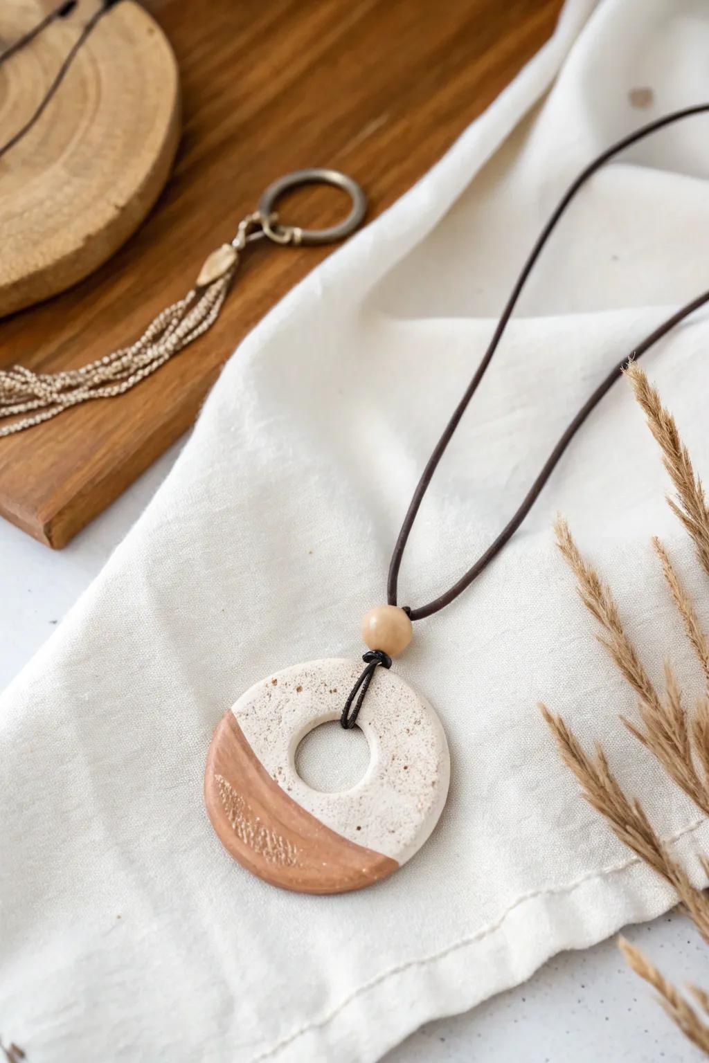 Embrace sustainability with this beautifully crafted recycled clay pendant. A small step towards a greener planet.