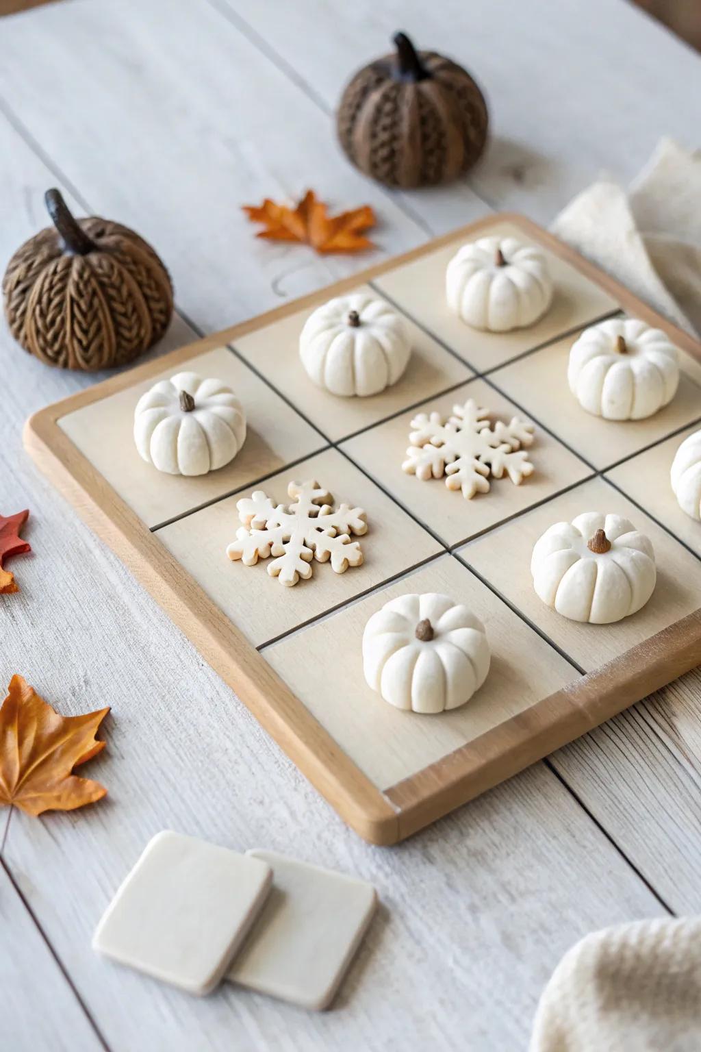 Celebrate the changing seasons with a beautifully crafted clay tic tac toe board—swap out pumpkins for snowflakes and keep your games festive all year round!