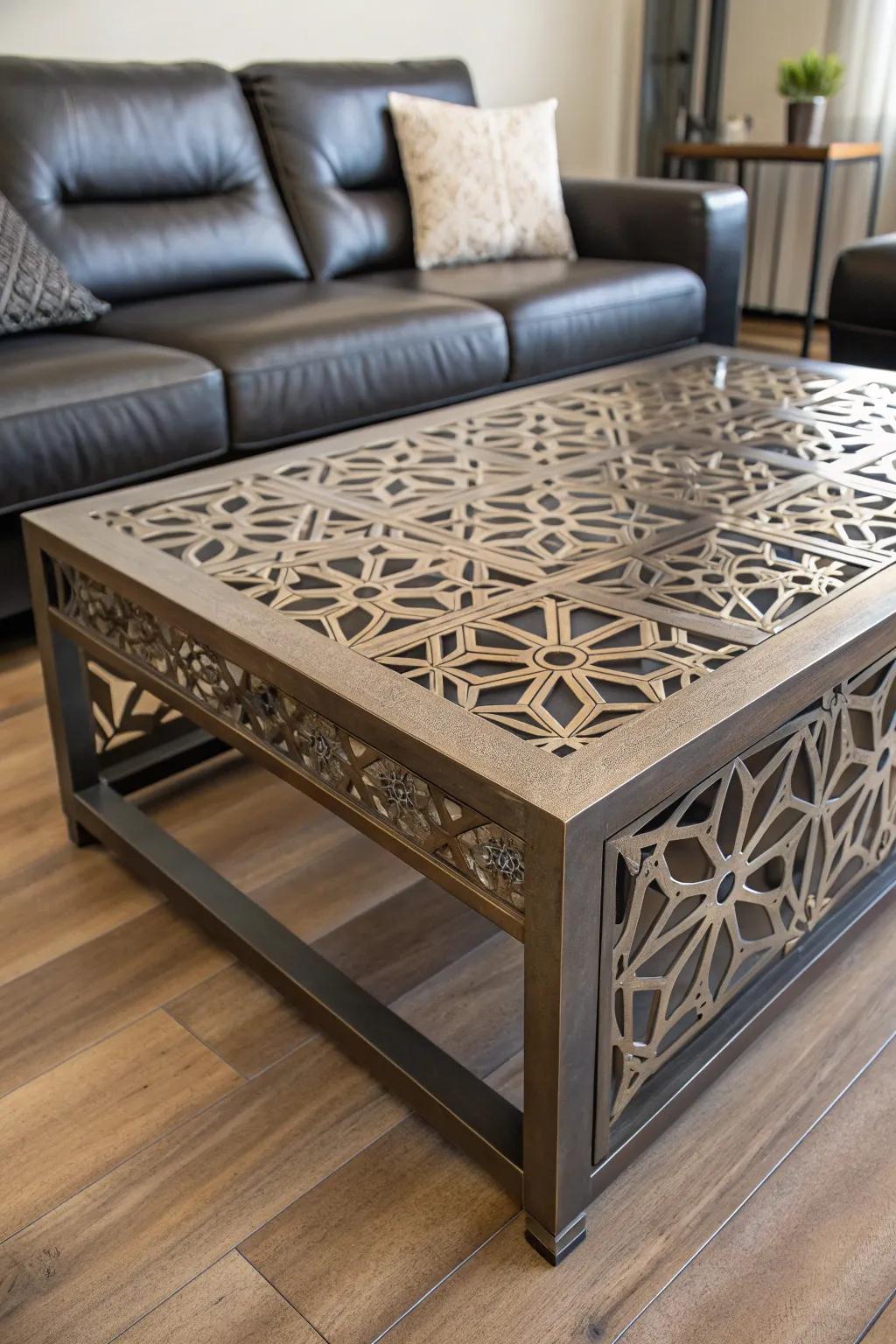 Elevate your space with a stunning geometric metal coffee table, the perfect blend of modern design and craftsmanship.
