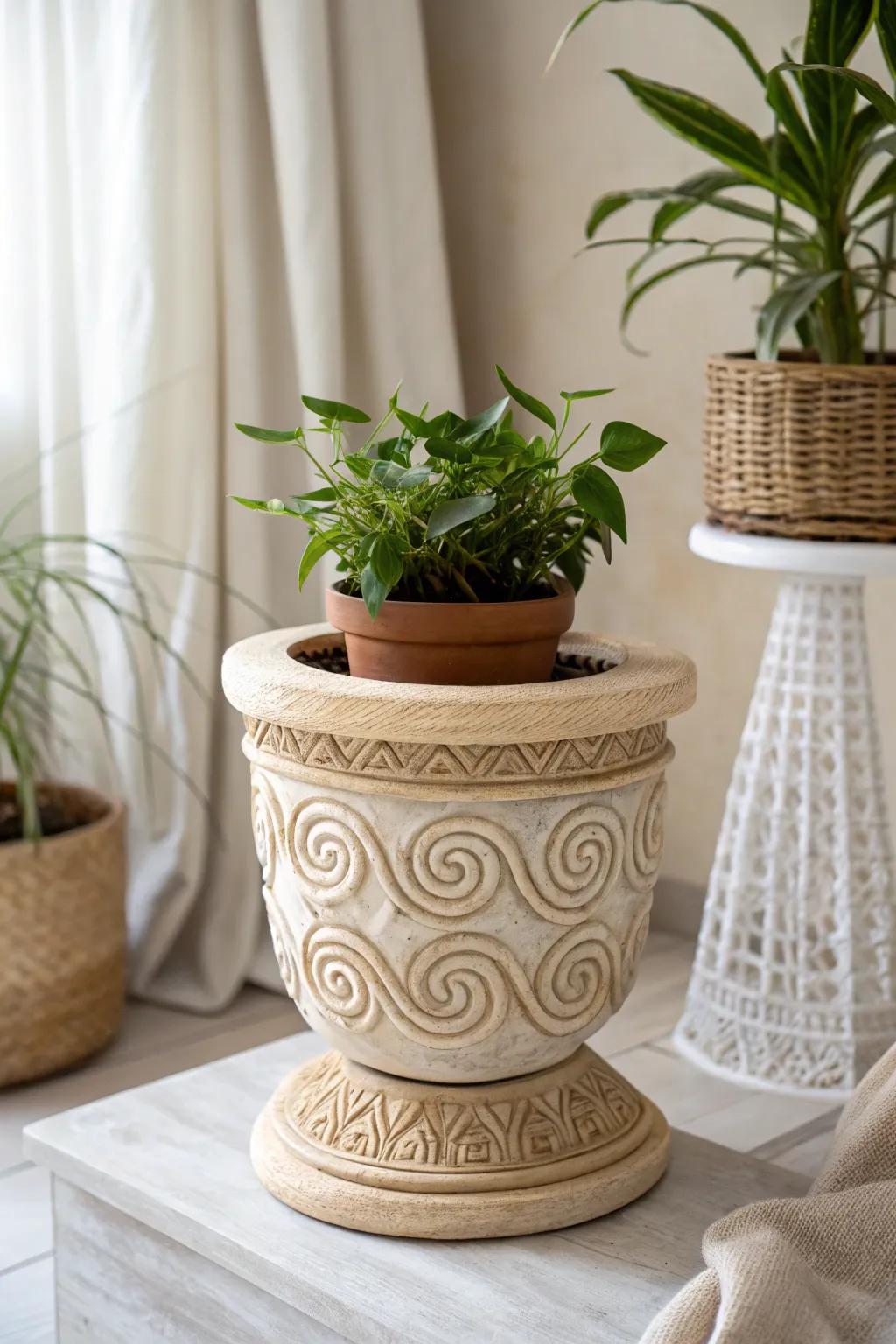 Elevate your greenery with this artisanal coil plant stand - where simplicity meets stunning craftsmanship.