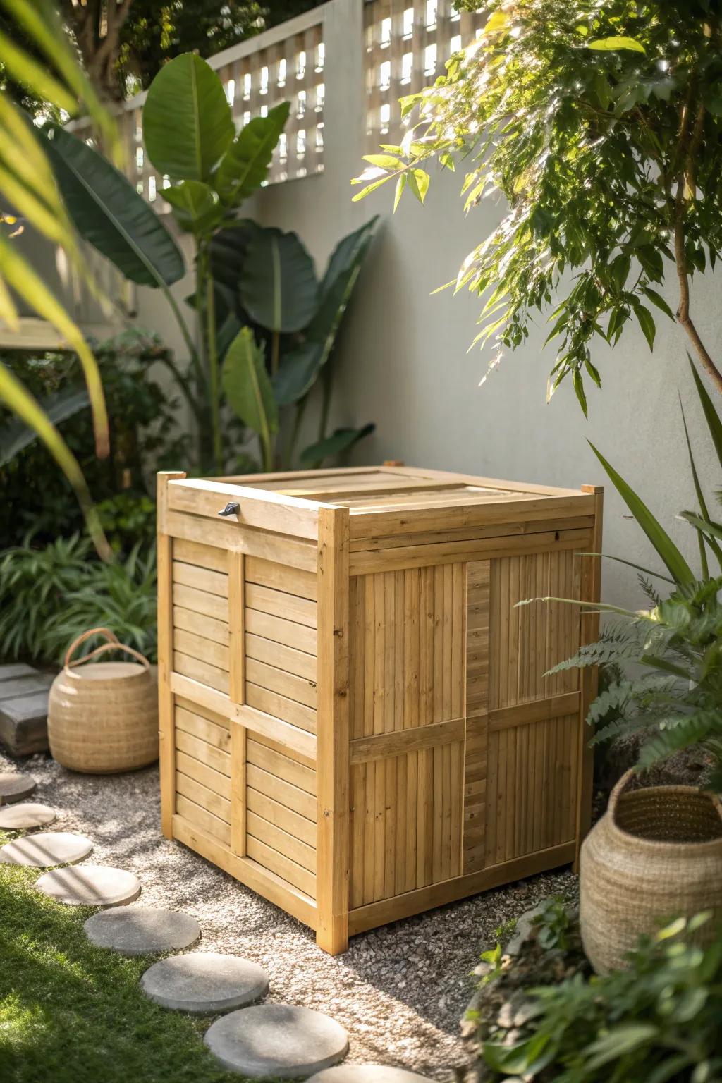 Elevate your garden with a sustainable bamboo compost bin, where minimalist design meets natural beauty.
