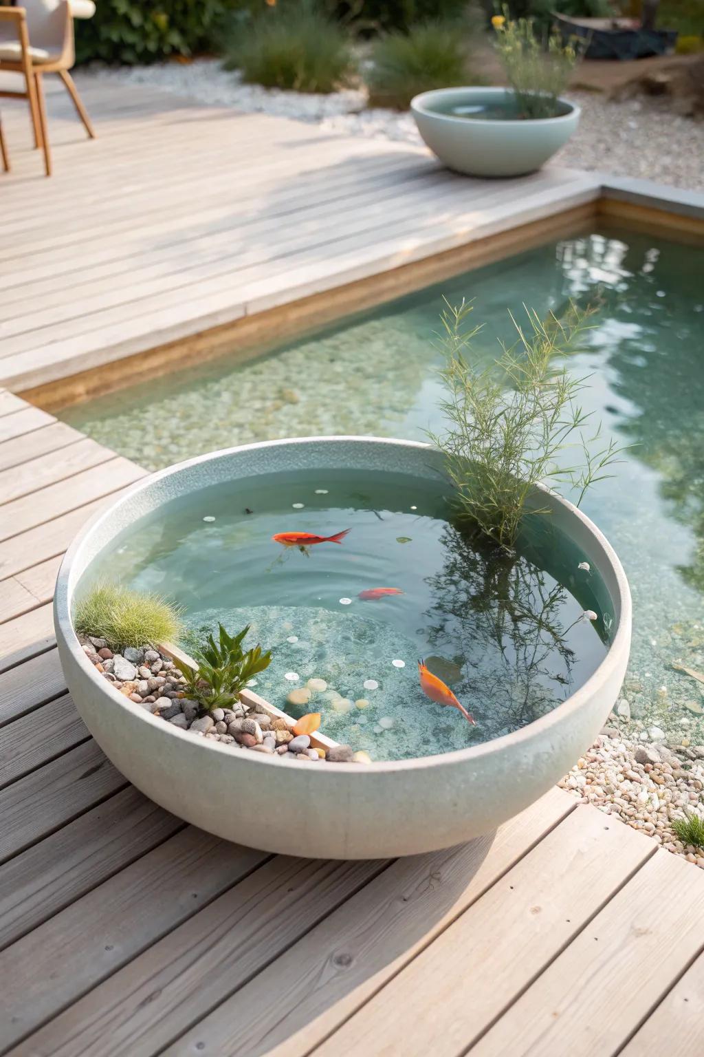 Craft your own serene escape with this minimalist container pond, where simplicity meets natural beauty.