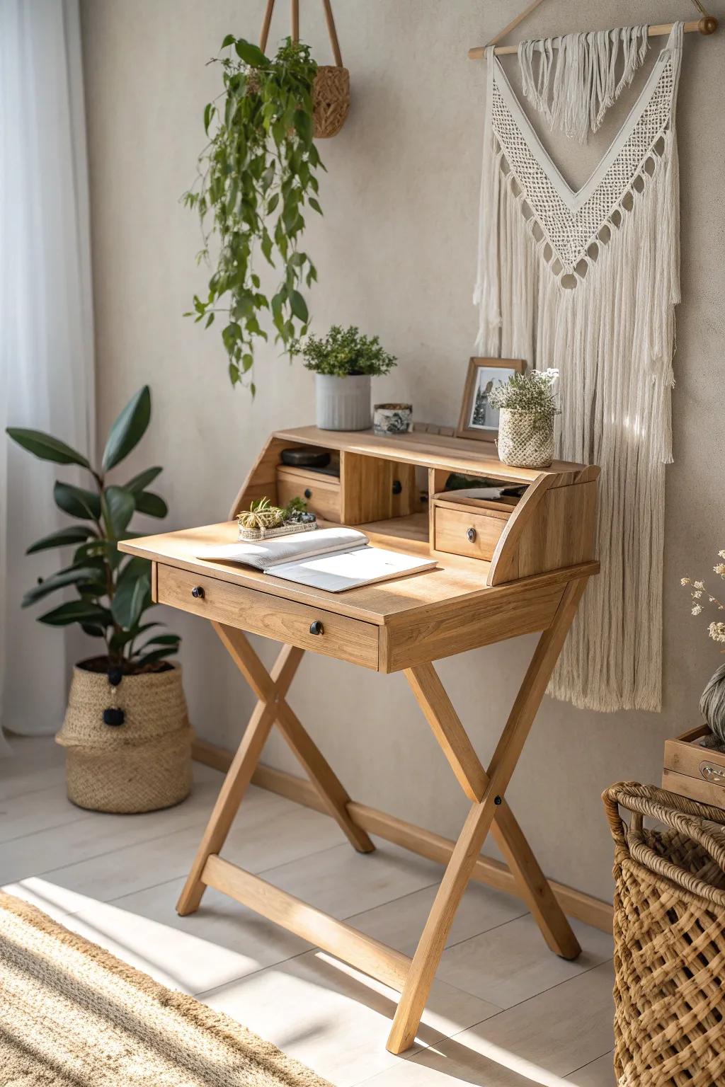Transform your guest room effortlessly with this elegant foldable desk—where simplicity meets style.