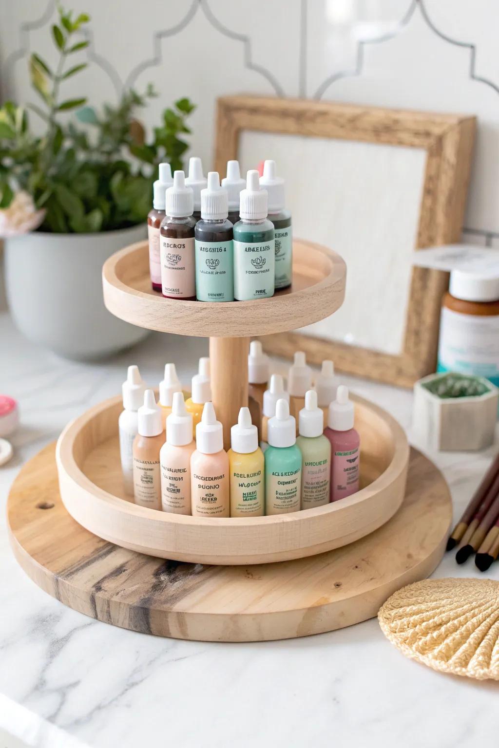Spin into creativity with this elegant Lazy Susan paint display – where simplicity meets artistry!