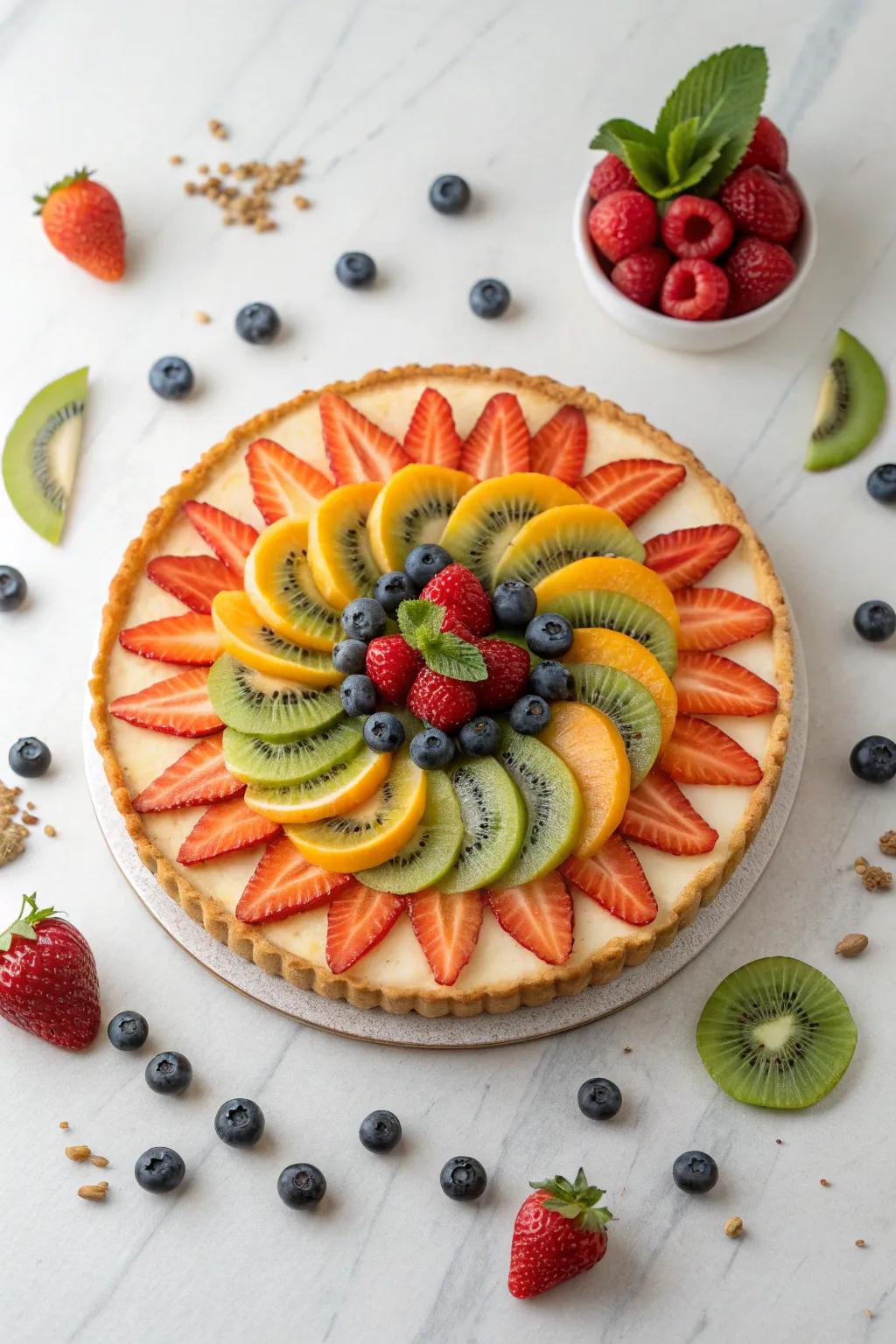 Celebrate in style with a 'Festive Fireworks' fruit pizza that's as beautiful as it is delicious! 🍓🎆