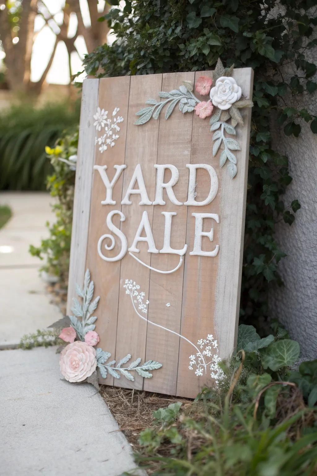 Capture the charm of yesteryears with a vintage-inspired yard sale sign.