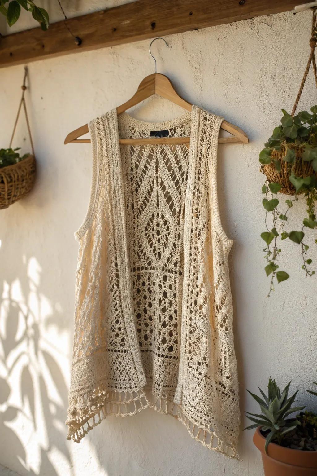 Elevate your style with the elegance of a crochet tunic vest. Perfect for layering and embracing simplicity.