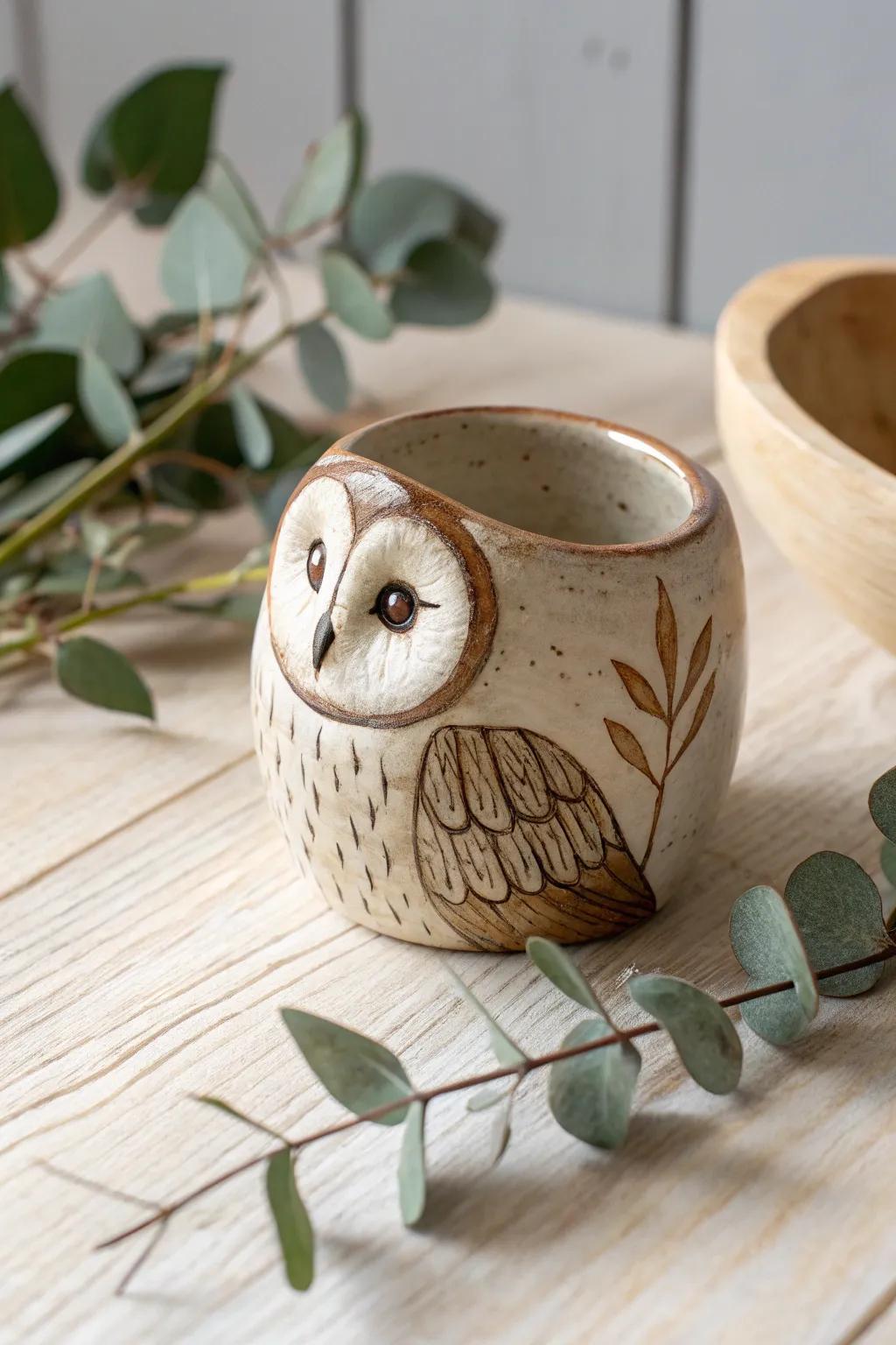Start your day with a touch of woodland magic – meet your new favorite morning companion, the charming owl pinch pot.