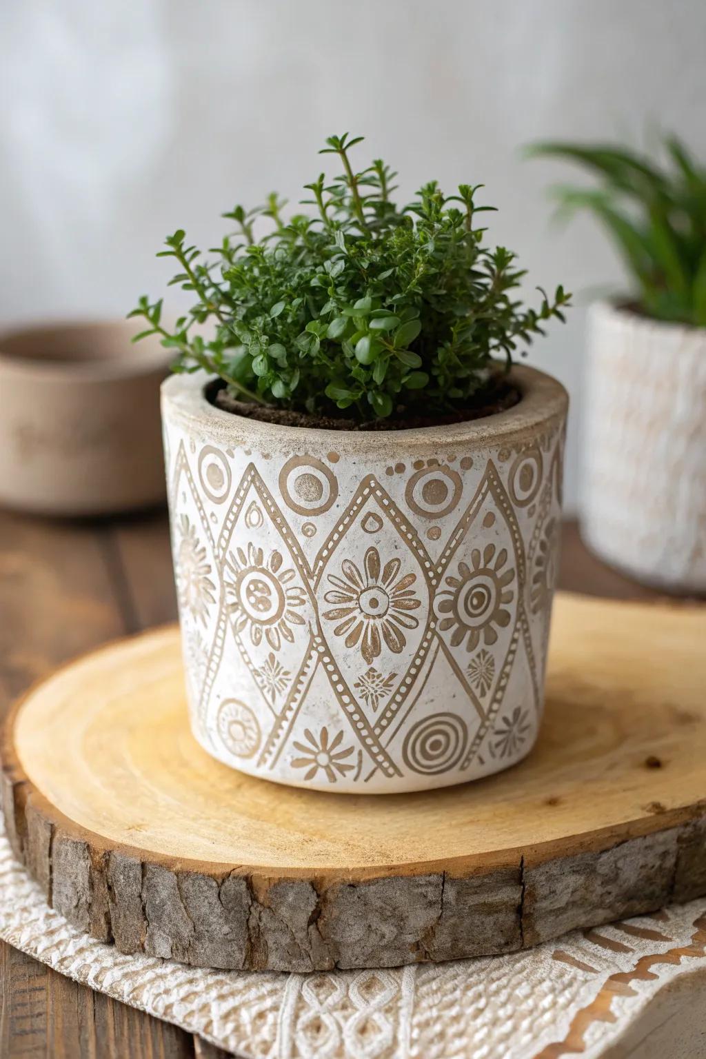 Elevate your plant decor with our stamped clay planters – where craftsmanship meets nature.