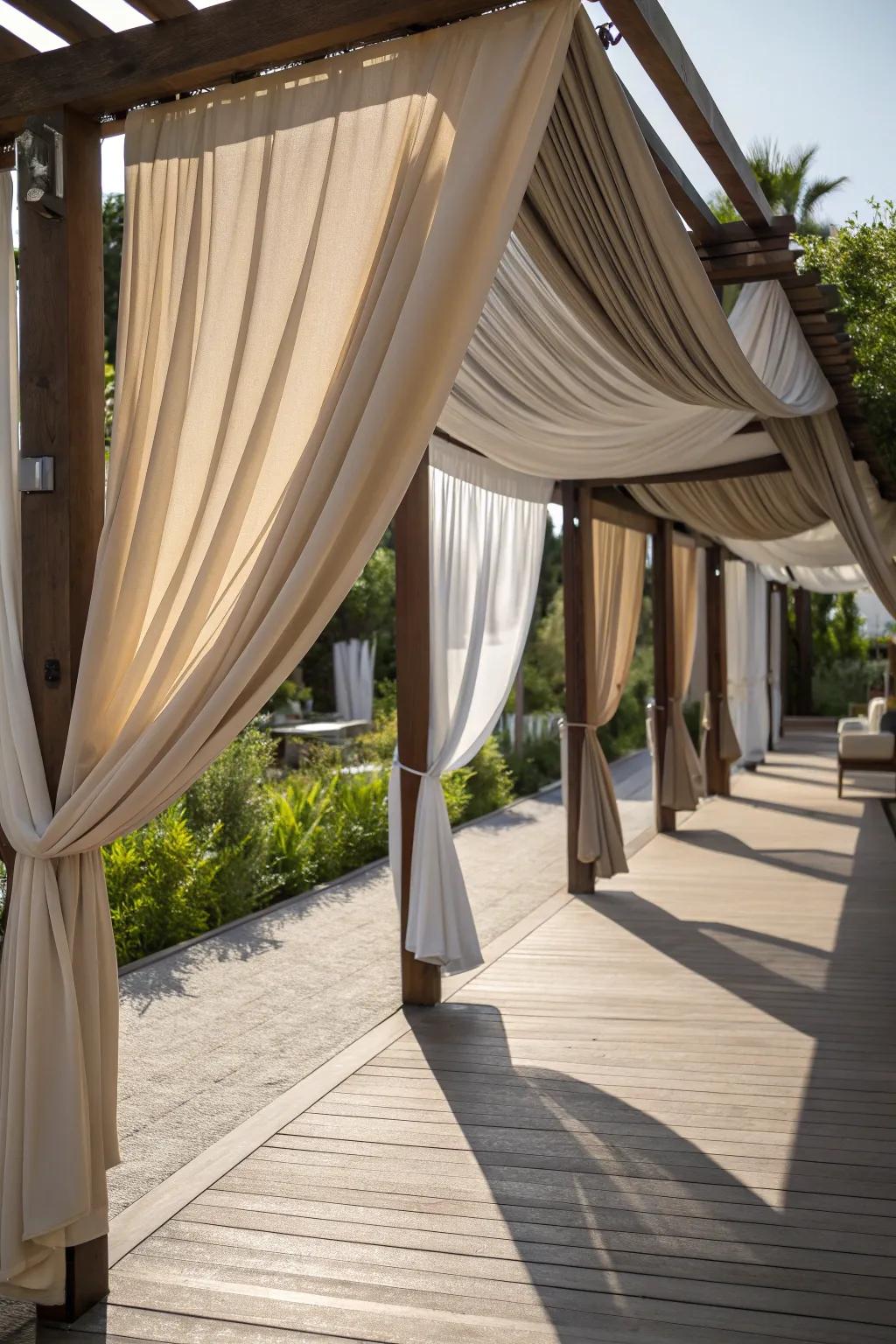 Transform your deck into a serene escape with elegantly crafted fabric canopies.