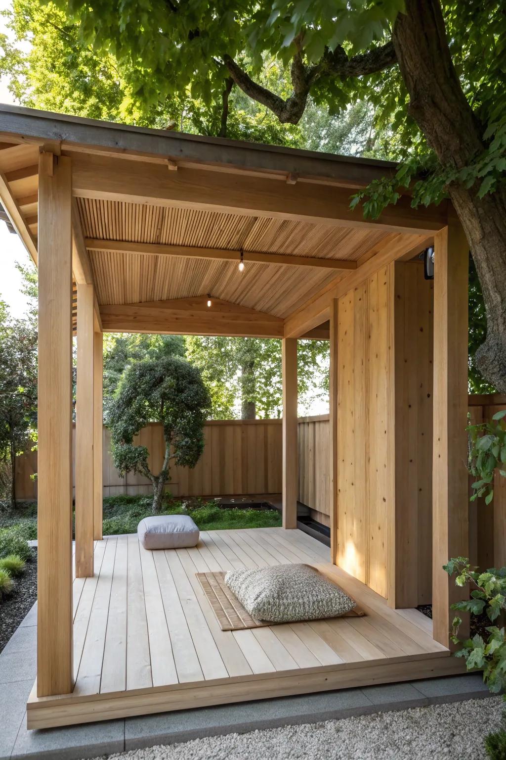Find your peace: a handcrafted meditation nook that blends nature and craftsmanship.