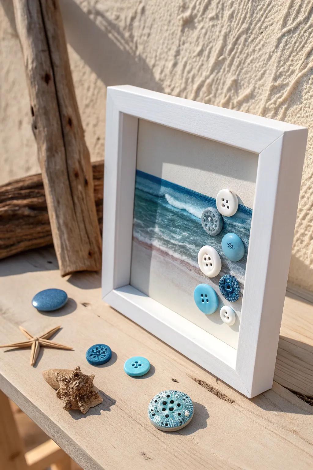 Dive into simplicity with this charming Beachy Button Art, perfect for adding a touch of coastal elegance to your space.