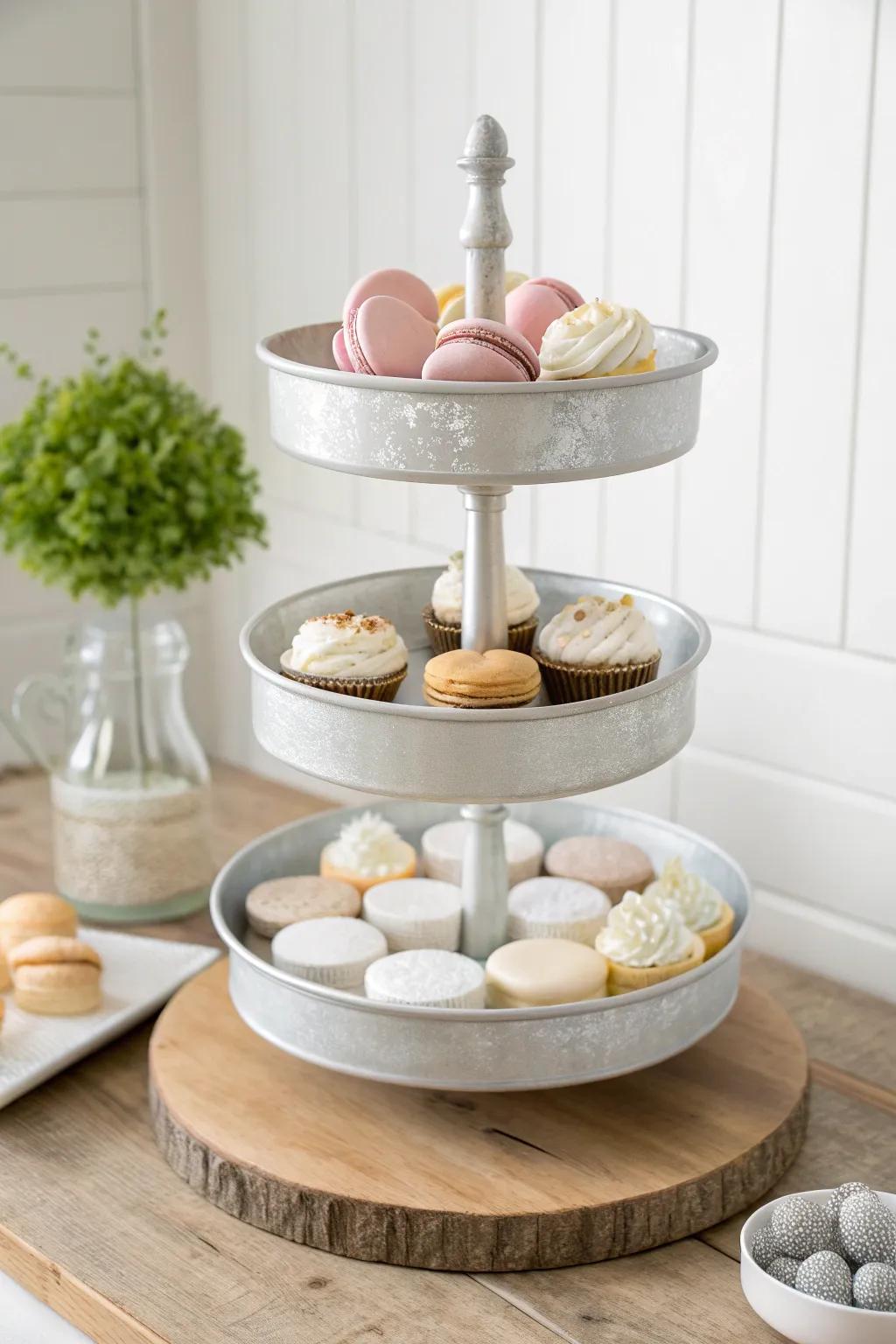 Elevate your dessert display with a stunning DIY tiered cake stand that blends minimalist elegance with a touch of boho charm.