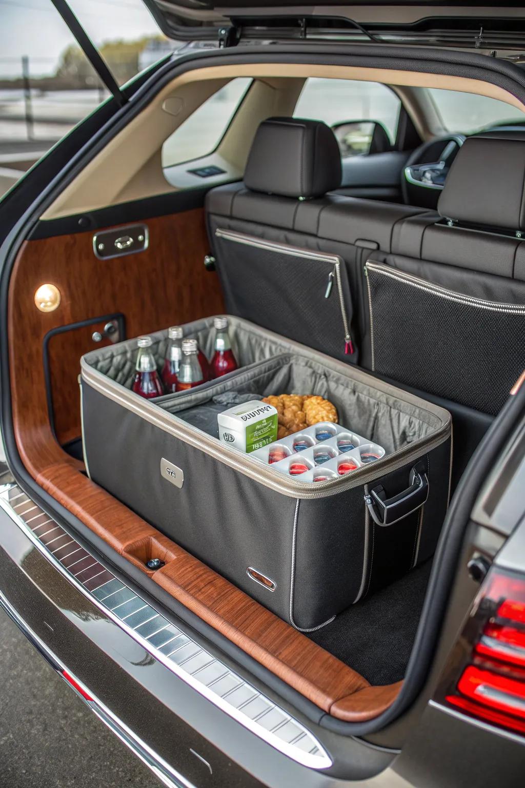 Upgrade your road trips with this stylish insulated cooler compartment, keeping your snacks fresh and accessible in true craftsman style.