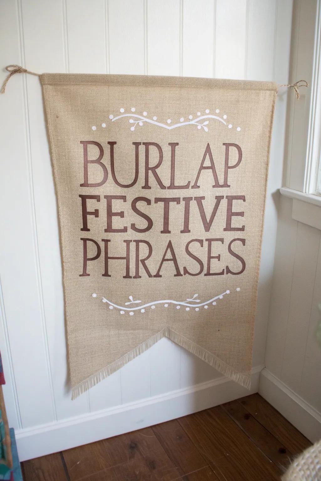 Add a touch of rustic charm to your home with a DIY burlap banner that whispers festive cheer in minimalist style.