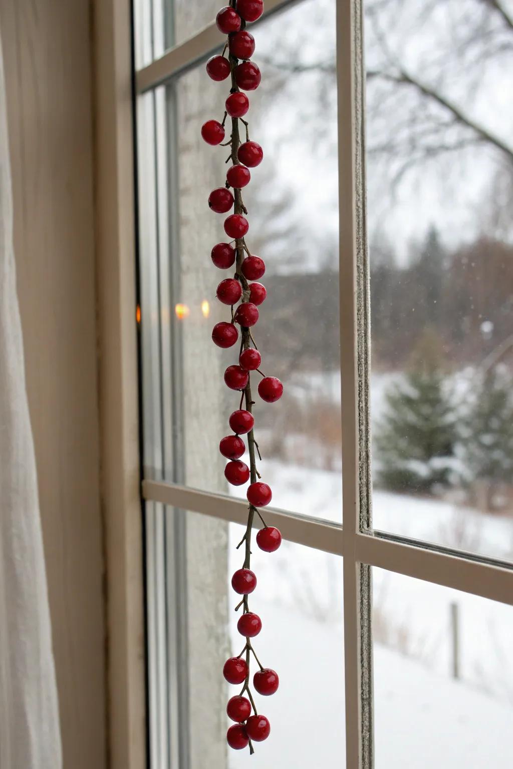 Add a touch of natural beauty to your holiday decor with a simple cranberry garland, perfect for a minimalist festive vibe.