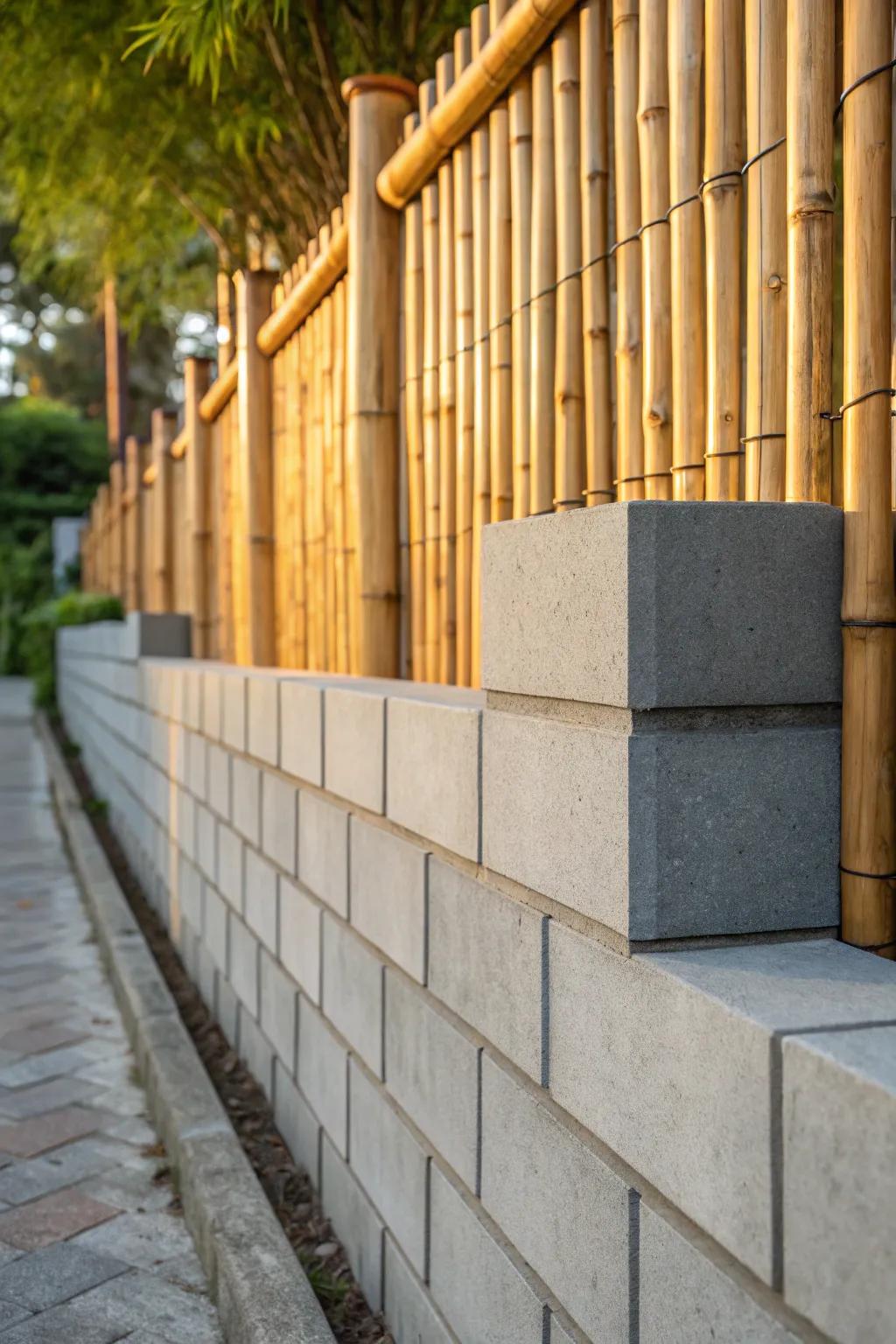 Elevate your outdoor space with the perfect blend of modern design and natural elements: cinder blocks and bamboo.