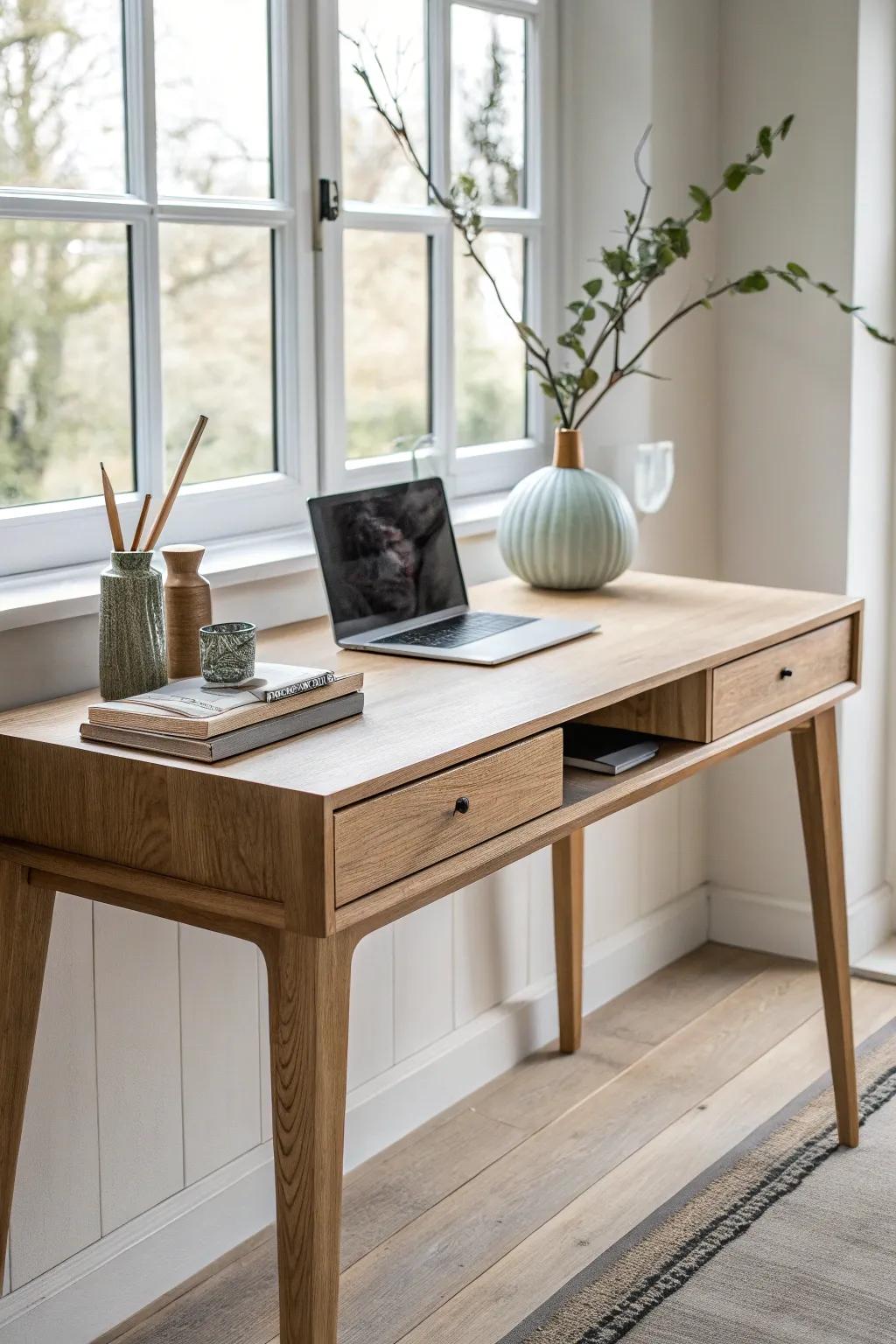 Discover the charm of simplicity with a hidden twist—your perfect blend of mystery and style in a minimalist desk.