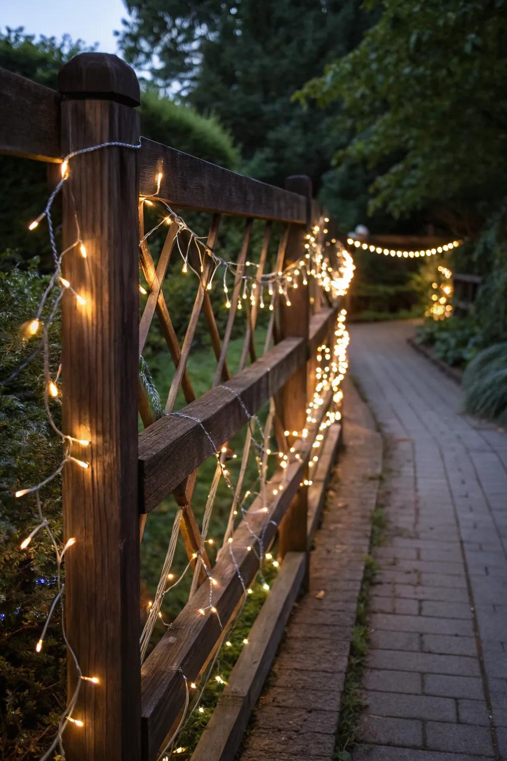 Transform your fence into a nighttime masterpiece with enchanting fairy lights.
