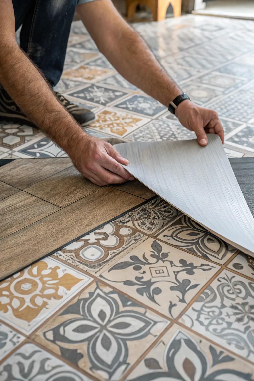 Transform your space with the art of layering: Vinyl sheets breathe new life into tired tiles.