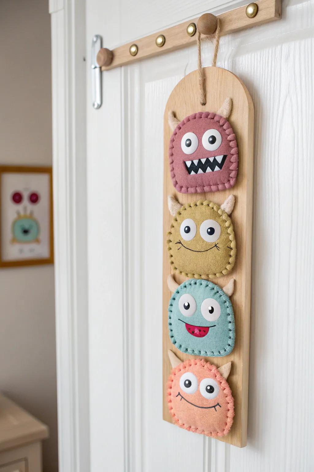 Bring a playful touch to your door with this DIY Monster Mash Medley hanger, perfect for a whimsical Halloween welcome!