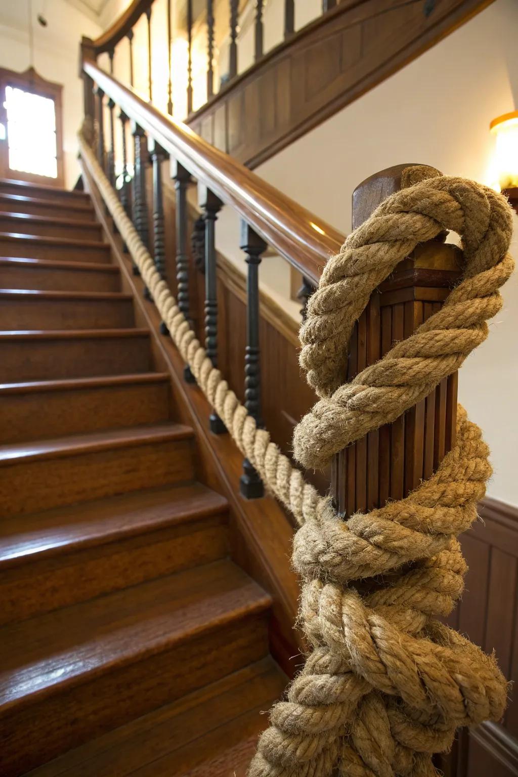 Transform your staircase into a nautical journey with a handcrafted rope banister.