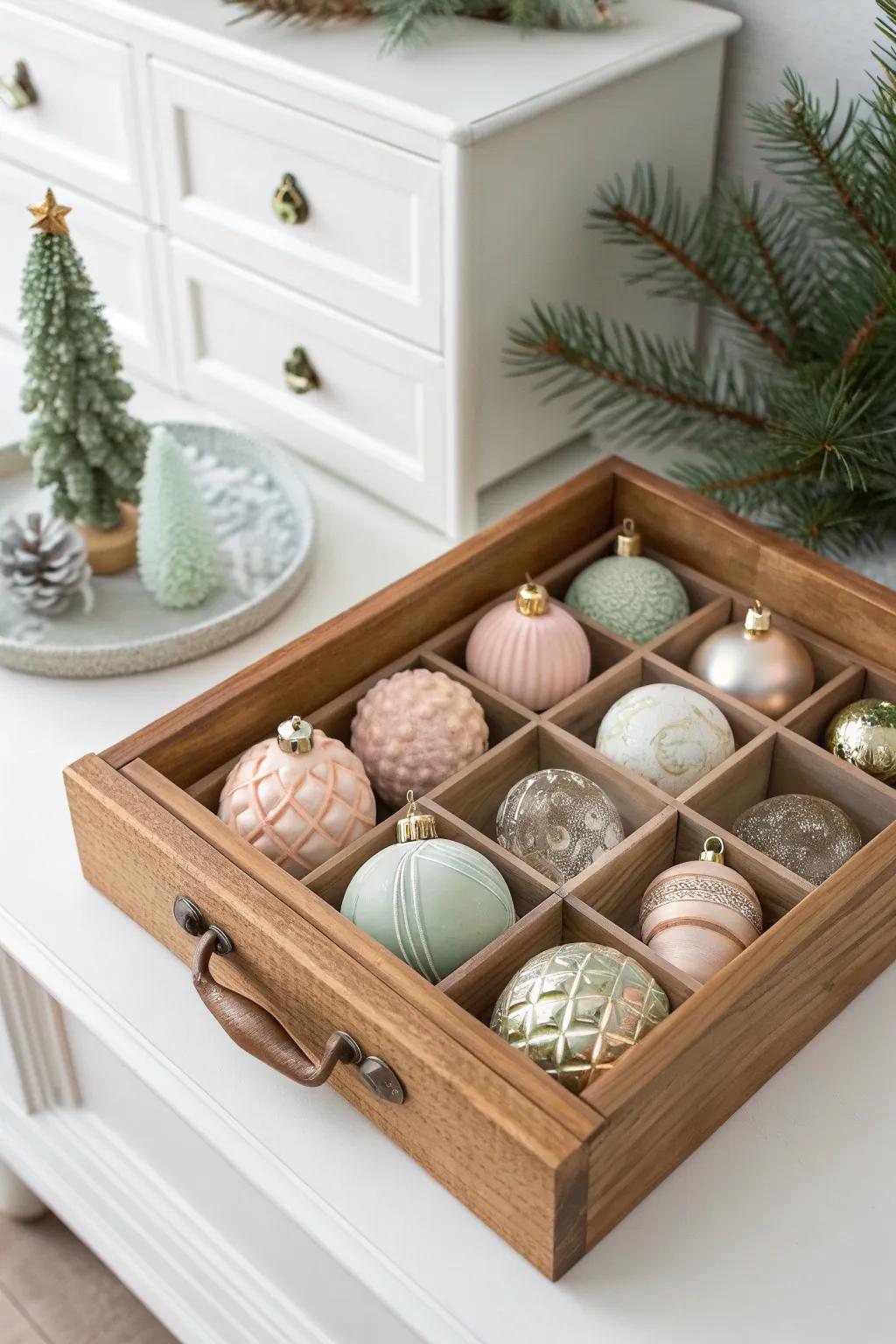 Transform old treasures into chic storage solutions with our vintage drawer ornament display. 🎄✨ #ScandiBoho #DIYStorage #OrnamentOrganization