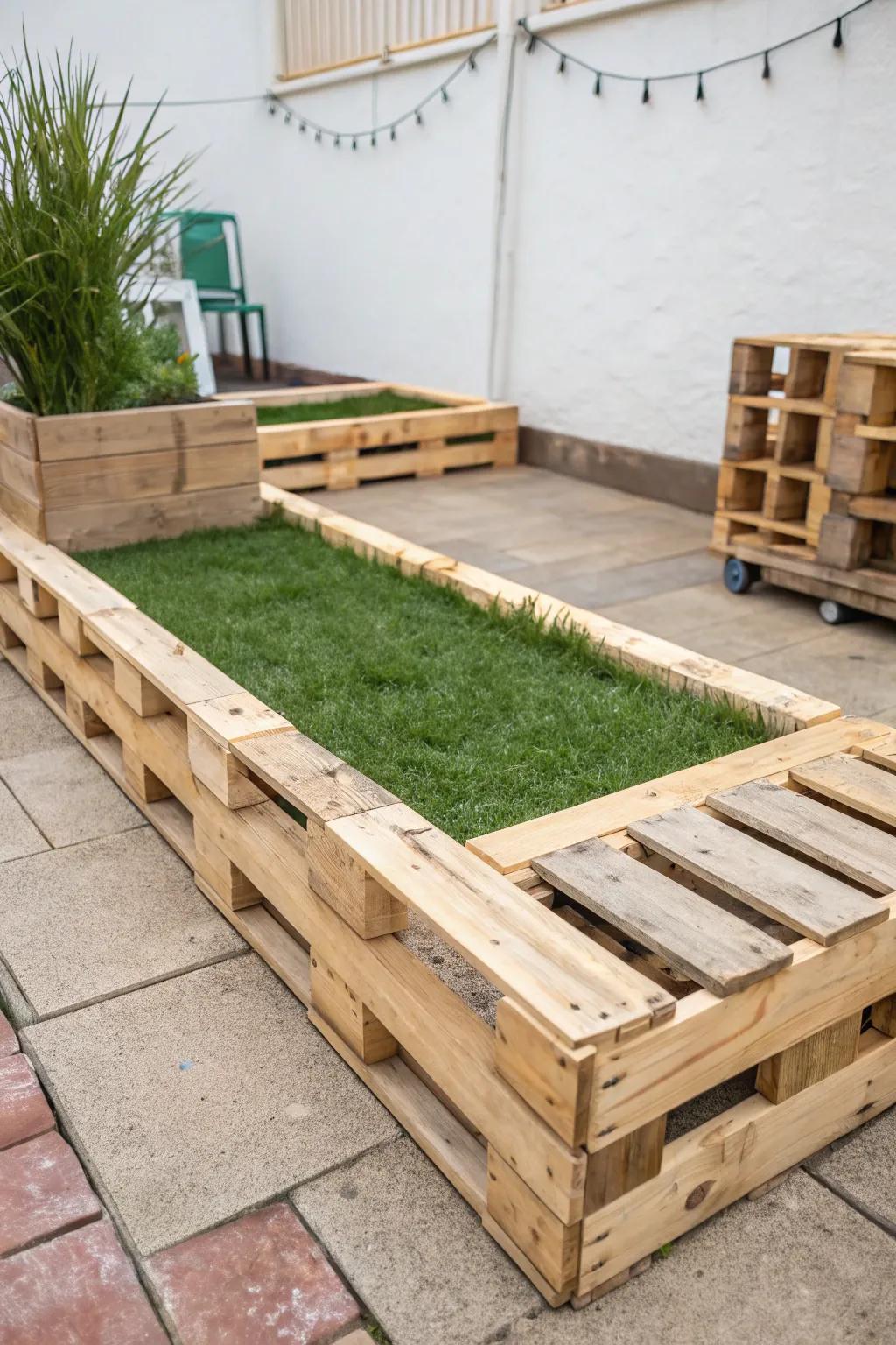 Transform your playground with rustic pallet borders—where simplicity meets creativity.