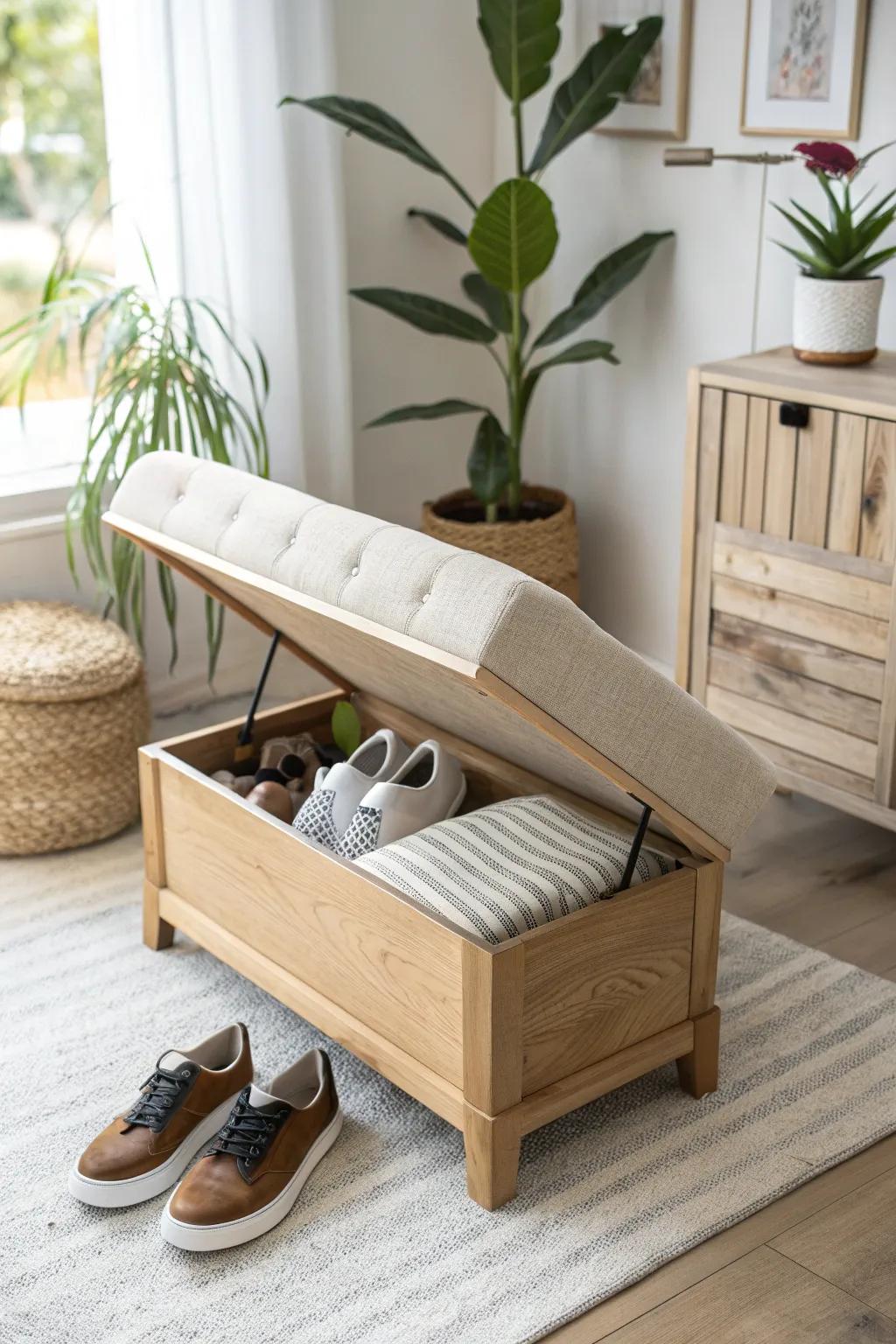 Elevate your space with this chic shoe storage ottoman—where style meets functionality.