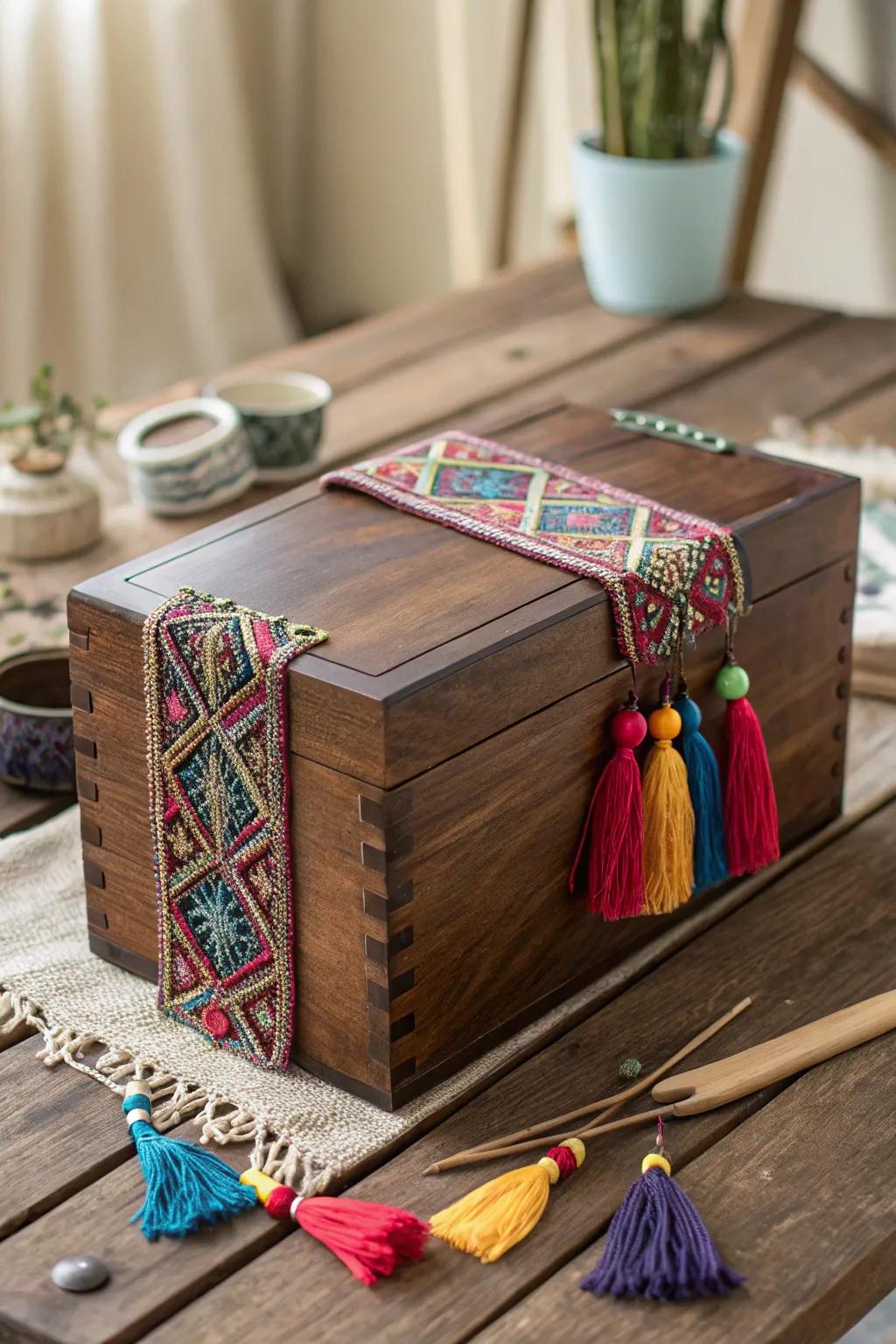 Elevate your storage game with a bohemian wooden box that blends artistry and function.