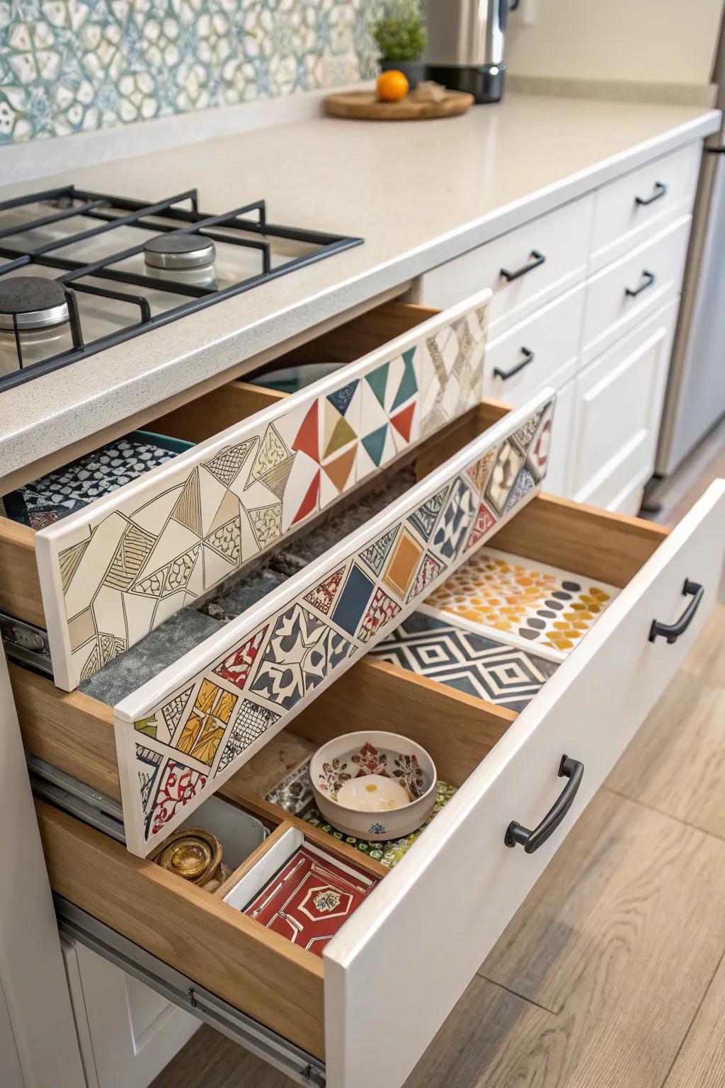 Geometric patterns turn drawers into artistic features