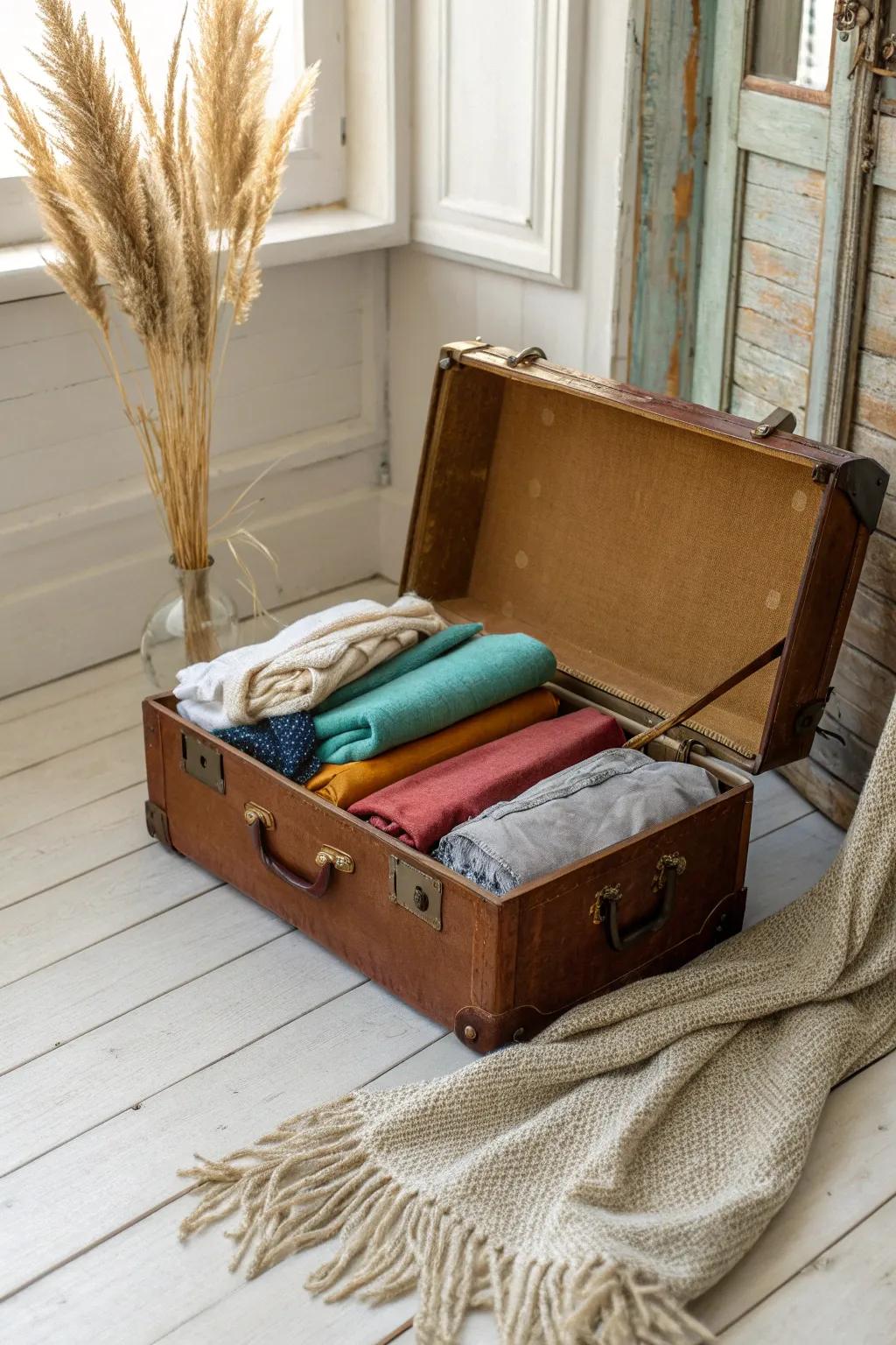 Discover the timeless allure of vintage storage with a suitcase that tells its own story.