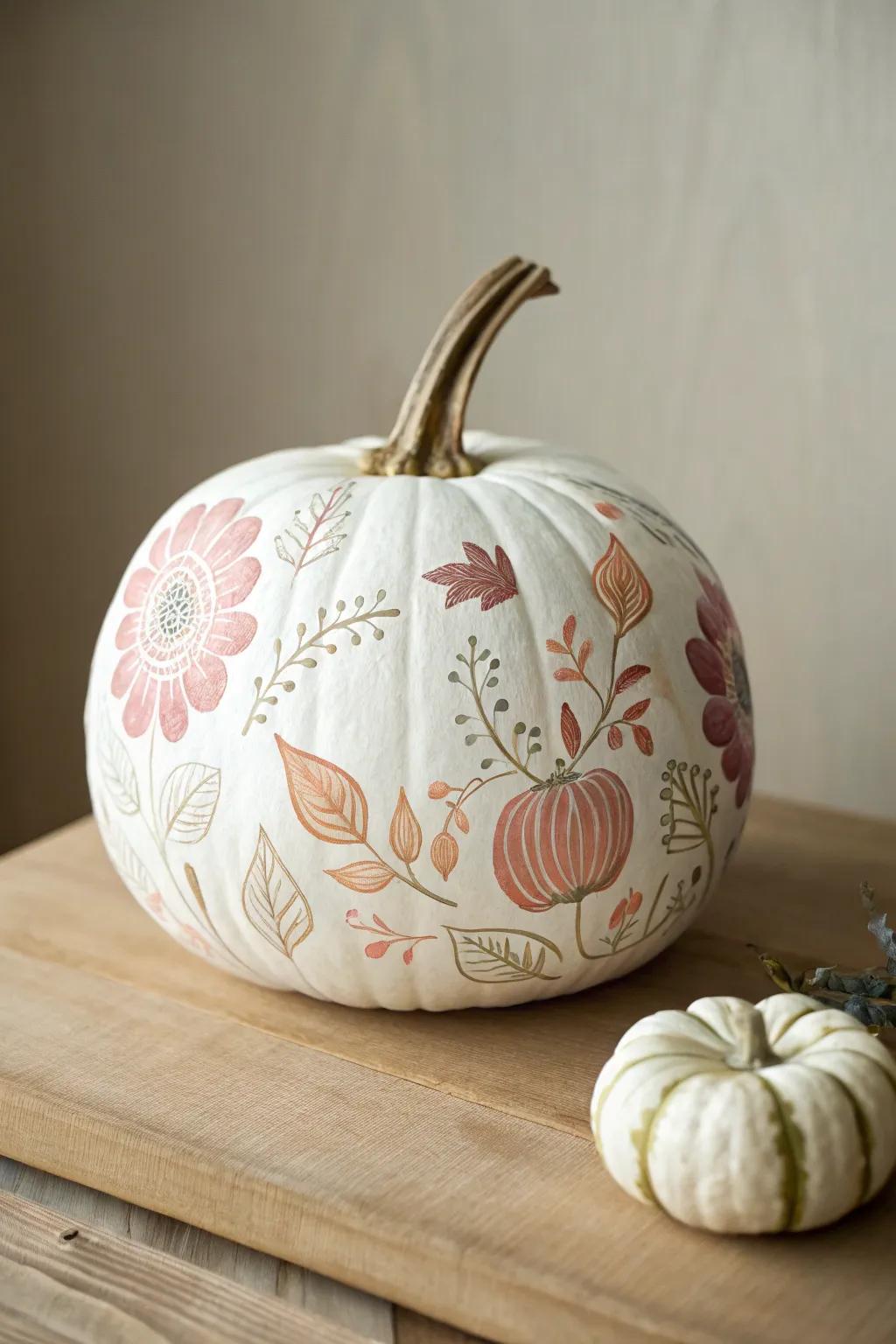 Elevate your autumn decor with stenciled pumpkin artistry—where simplicity meets elegance.