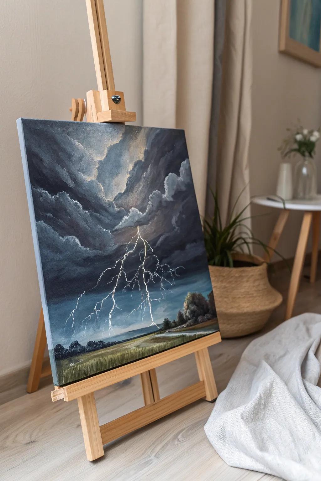 Embrace the drama of nature with a minimalist stormy sky painting.