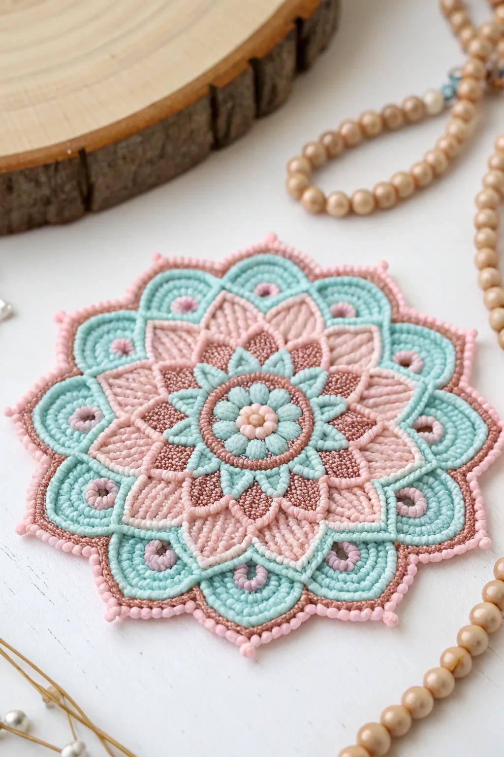 Elevate your space with a touch of mindful artistry: a serene mini mandala in pastel perler beads.