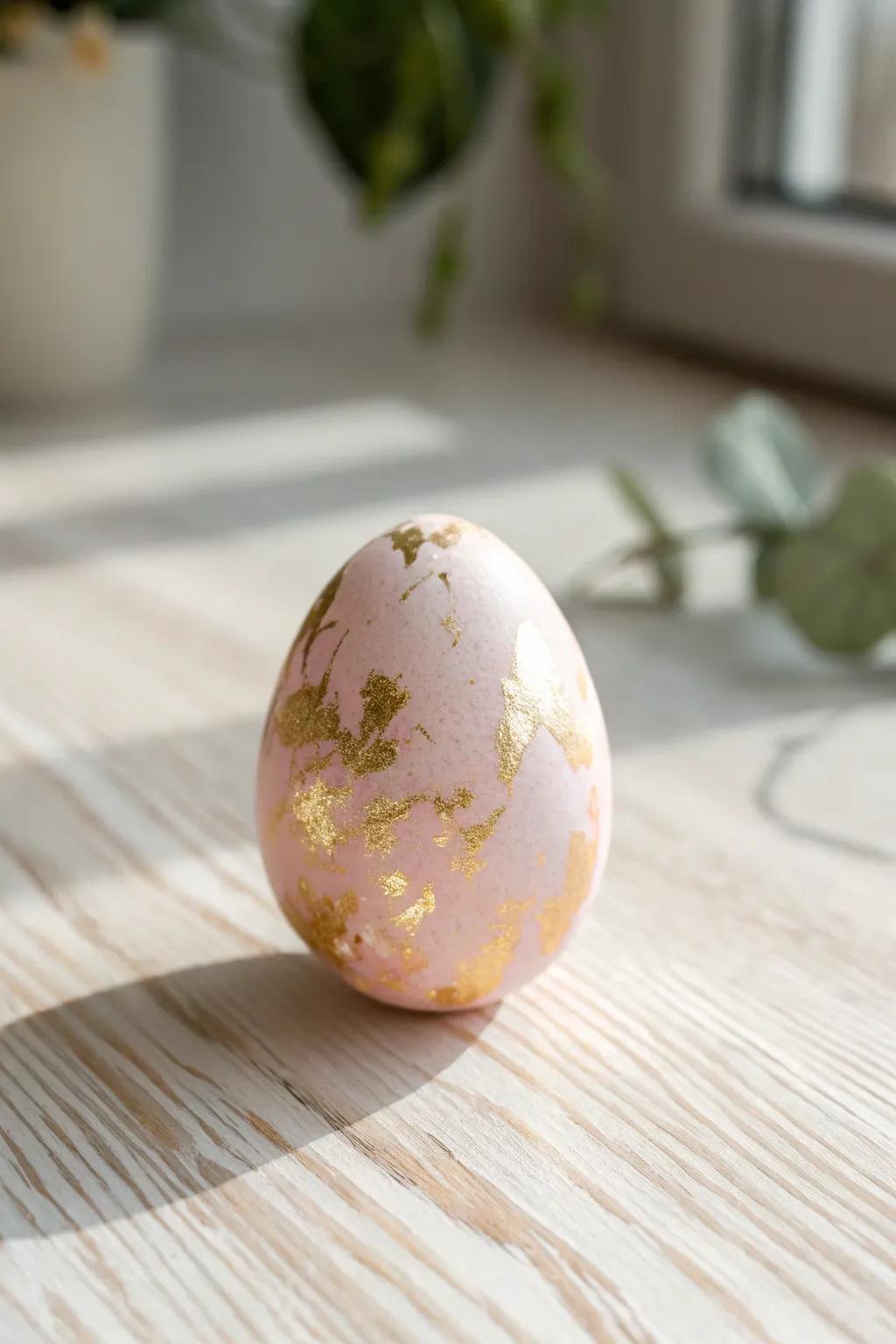 Elevate your Easter decor with the elegance of gold leaf on pastel-dyed eggs.