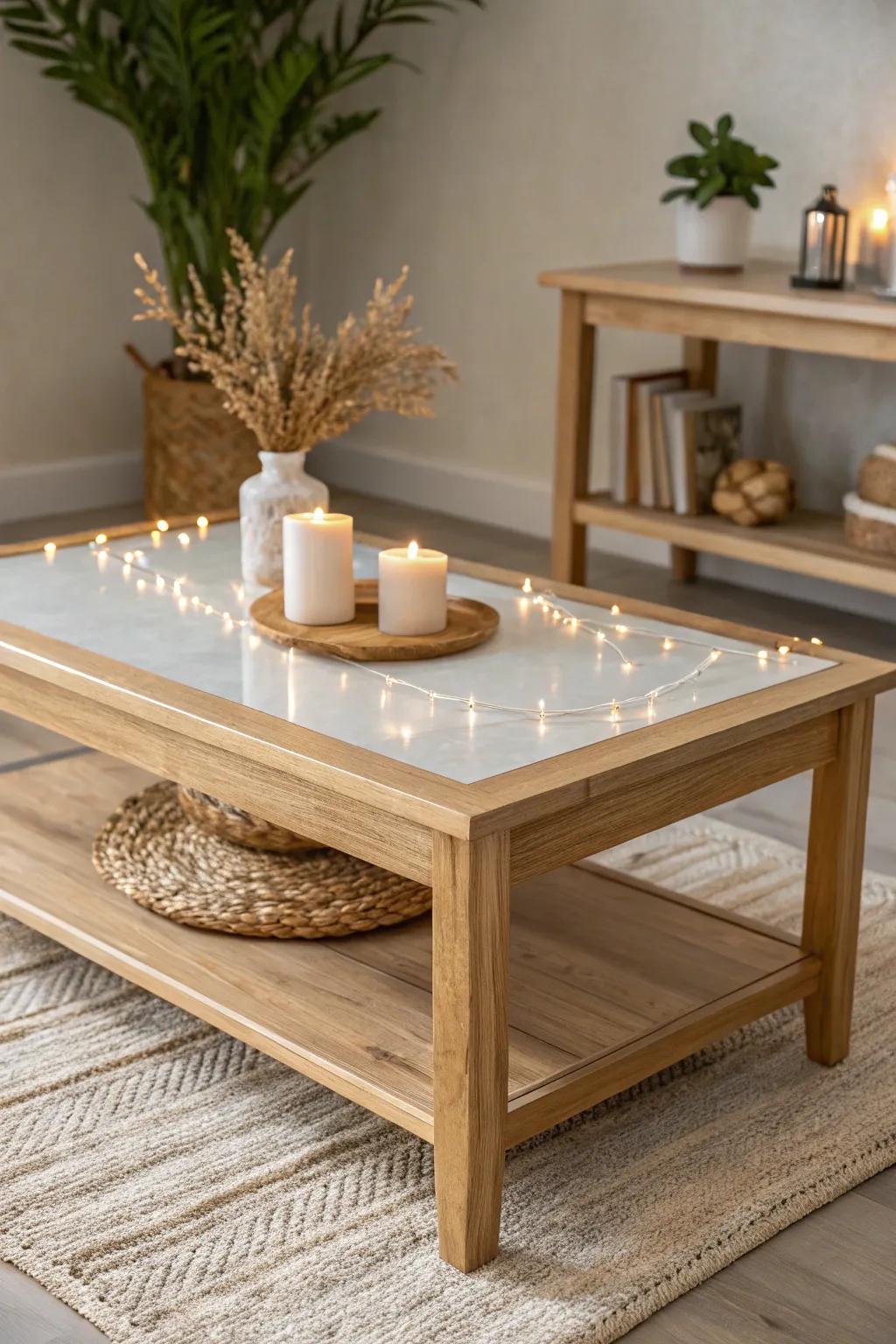 Illuminate your space with the enchanting glow of fiber optics in this unique epoxy coffee table.