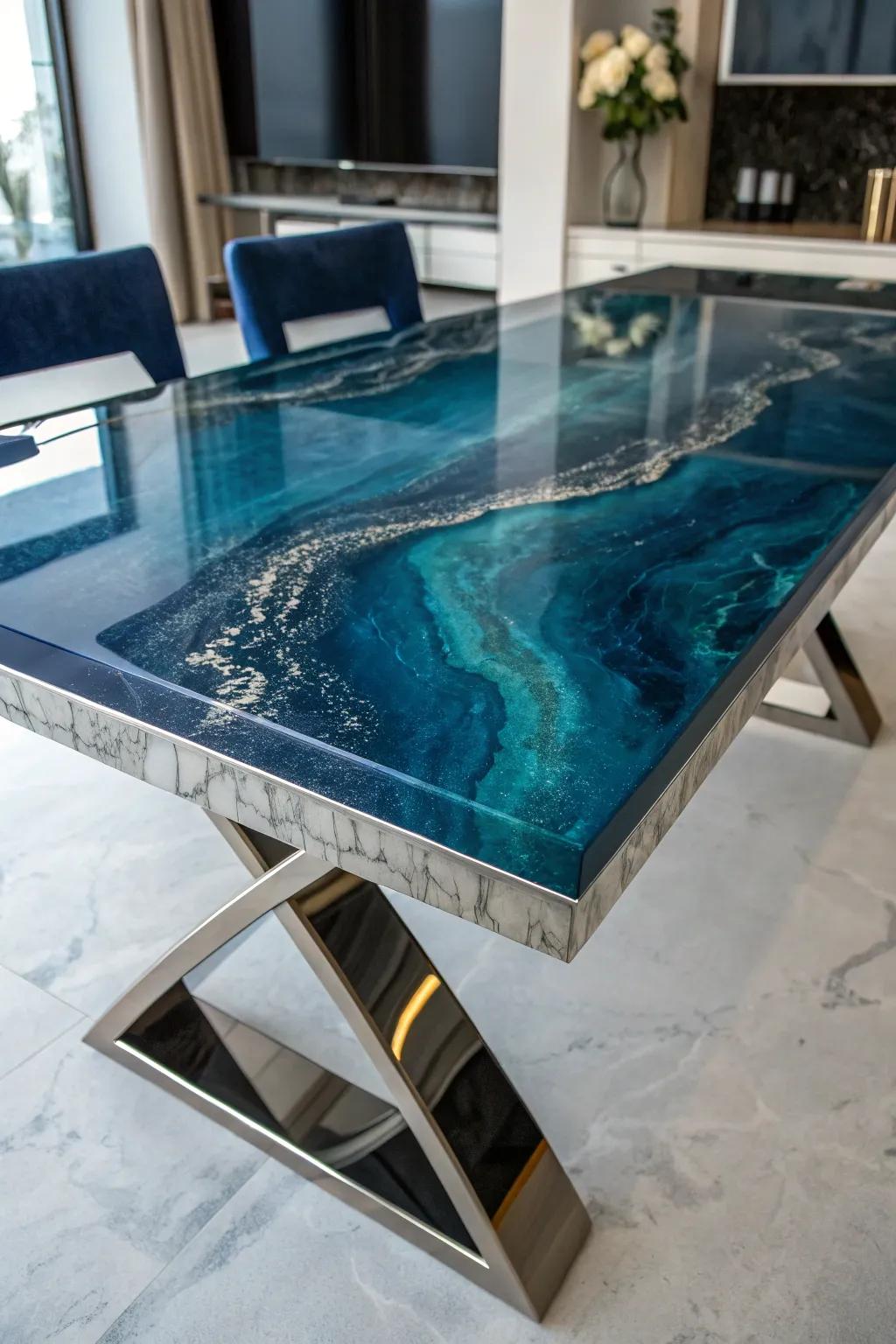 Elevate your space with a futuristic epoxy table that seamlessly blends modern design with craftsmanship excellence.