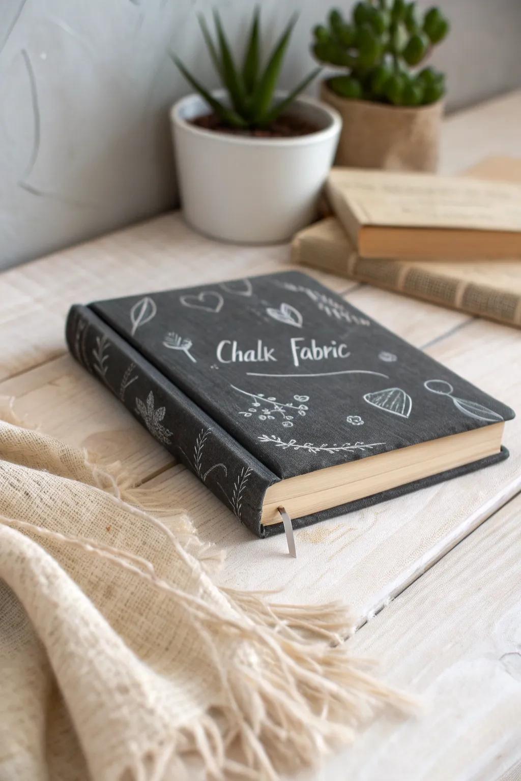 Transform your reading experience with a playful chalkboard fabric book cover.