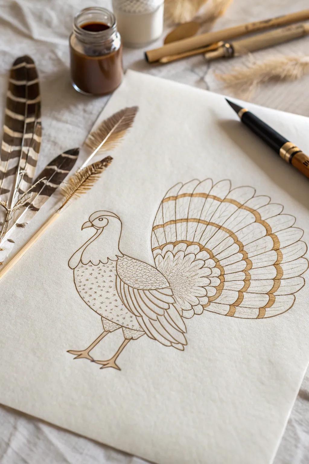 Capturing the Essence of Thanksgiving: A Minimalist Turkey Drawing with a Boho Twist.